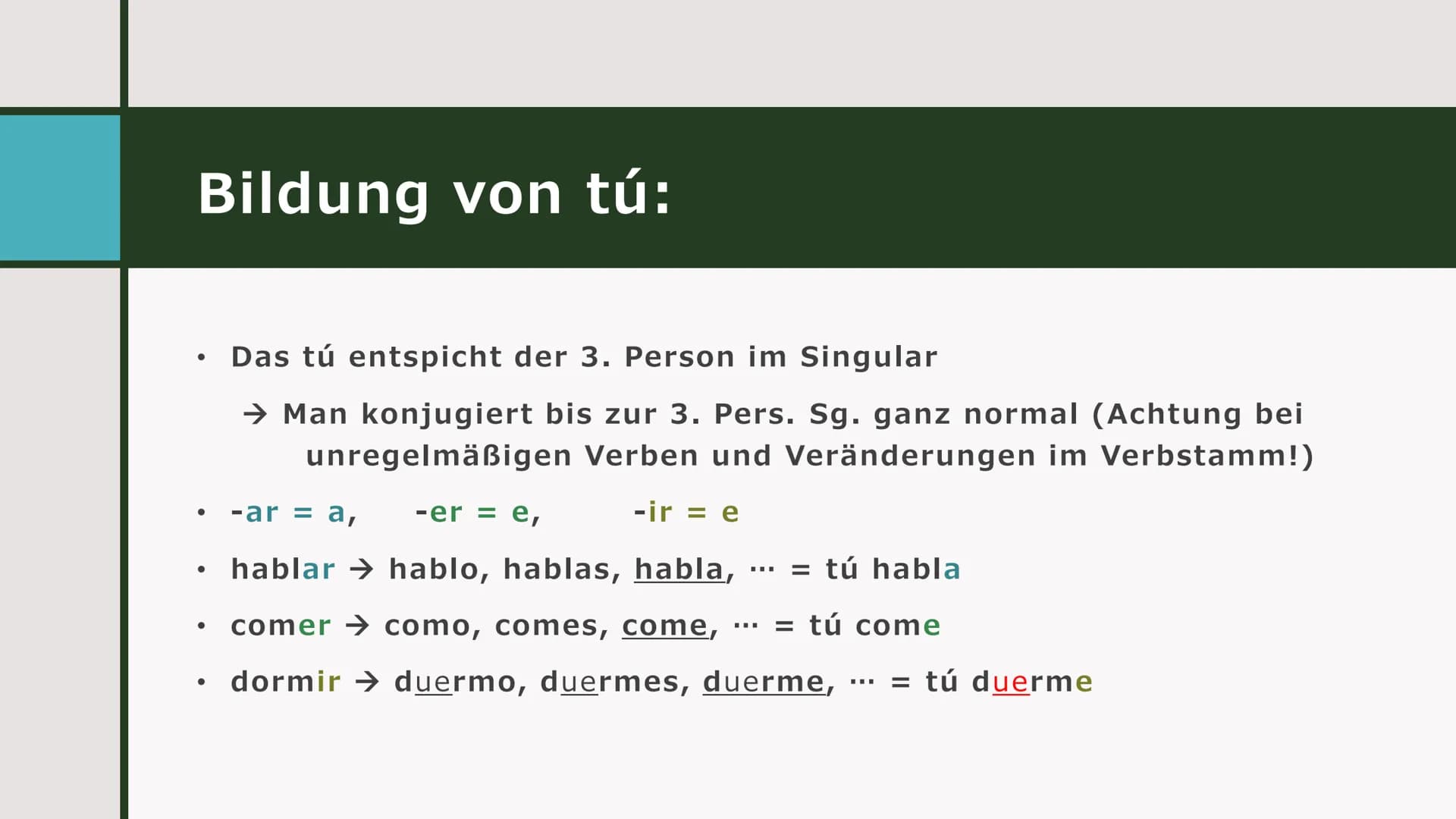# IMPERATIVO
Spanisch Verwendung:
¿HABLAS
Es wird benutzt um etwas zu befehlen! ESPAÑOL?
• Das Imperativ wird im tú und im vosotros gebil