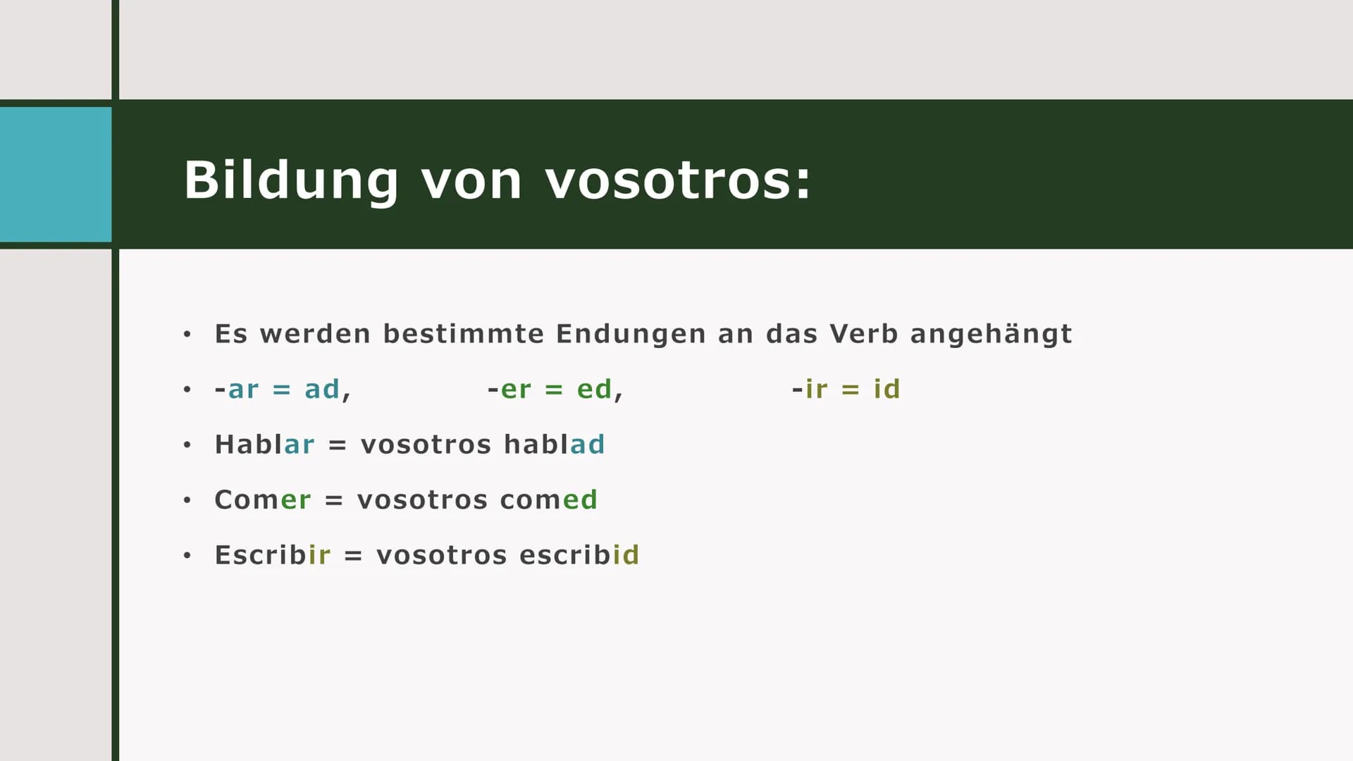 # IMPERATIVO
Spanisch Verwendung:
¿HABLAS
Es wird benutzt um etwas zu befehlen! ESPAÑOL?
• Das Imperativ wird im tú und im vosotros gebil
