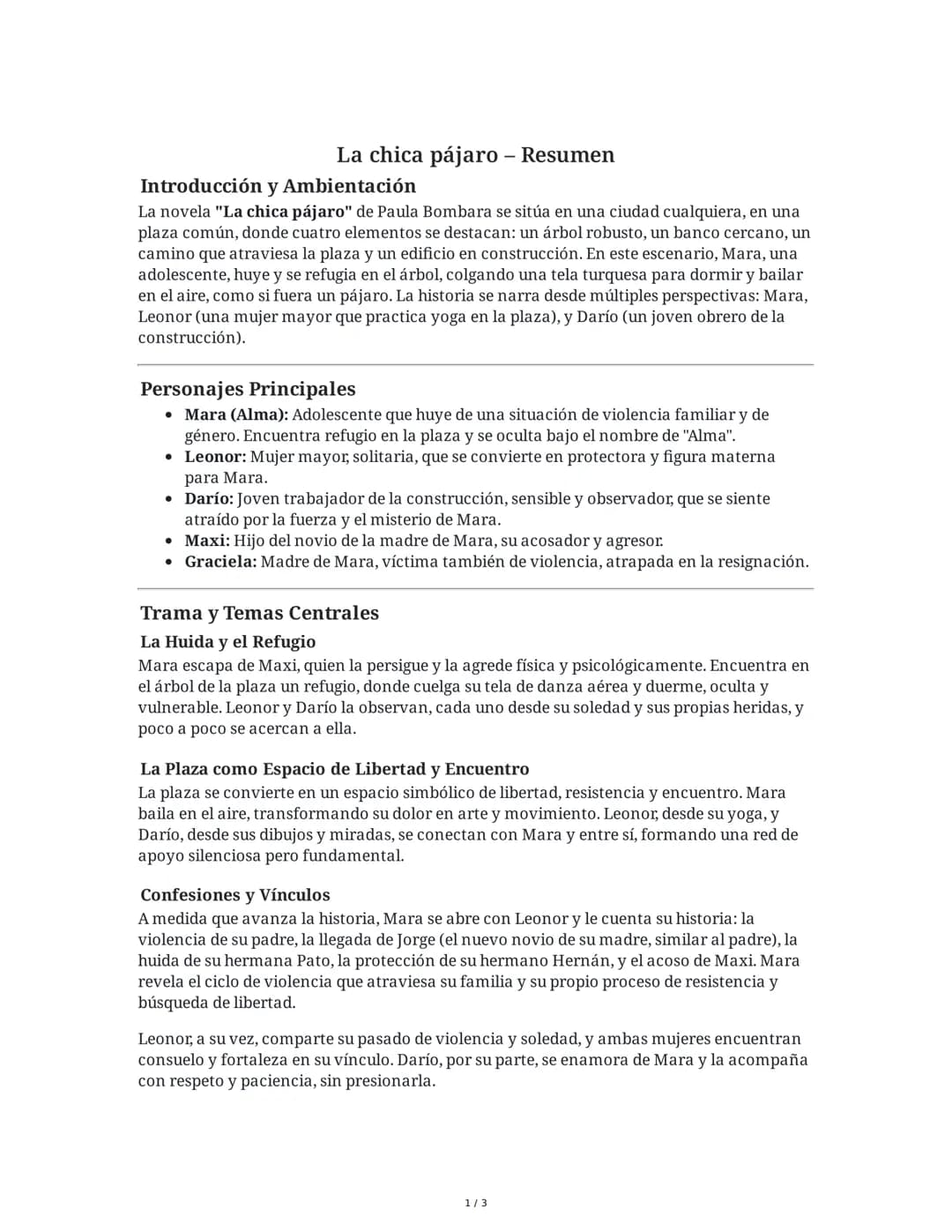 --- OCR Start ---
La chica pájaro - Resumen
Introducción y Ambientación
La novela "La chica pájaro" de Paula Bombara se sitúa en una ciudad