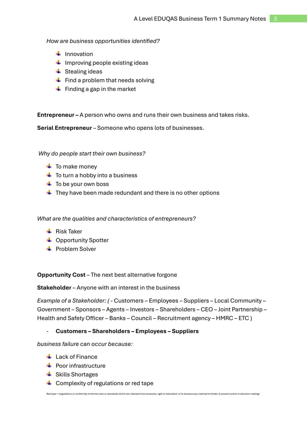 A Level EDUQAS Business Term 1 Summary Notes 1
Eduqas
A Level
Business Studies
Term 1
Summary Notes
Contents:
- Topic 1: Enterprise
- Topic