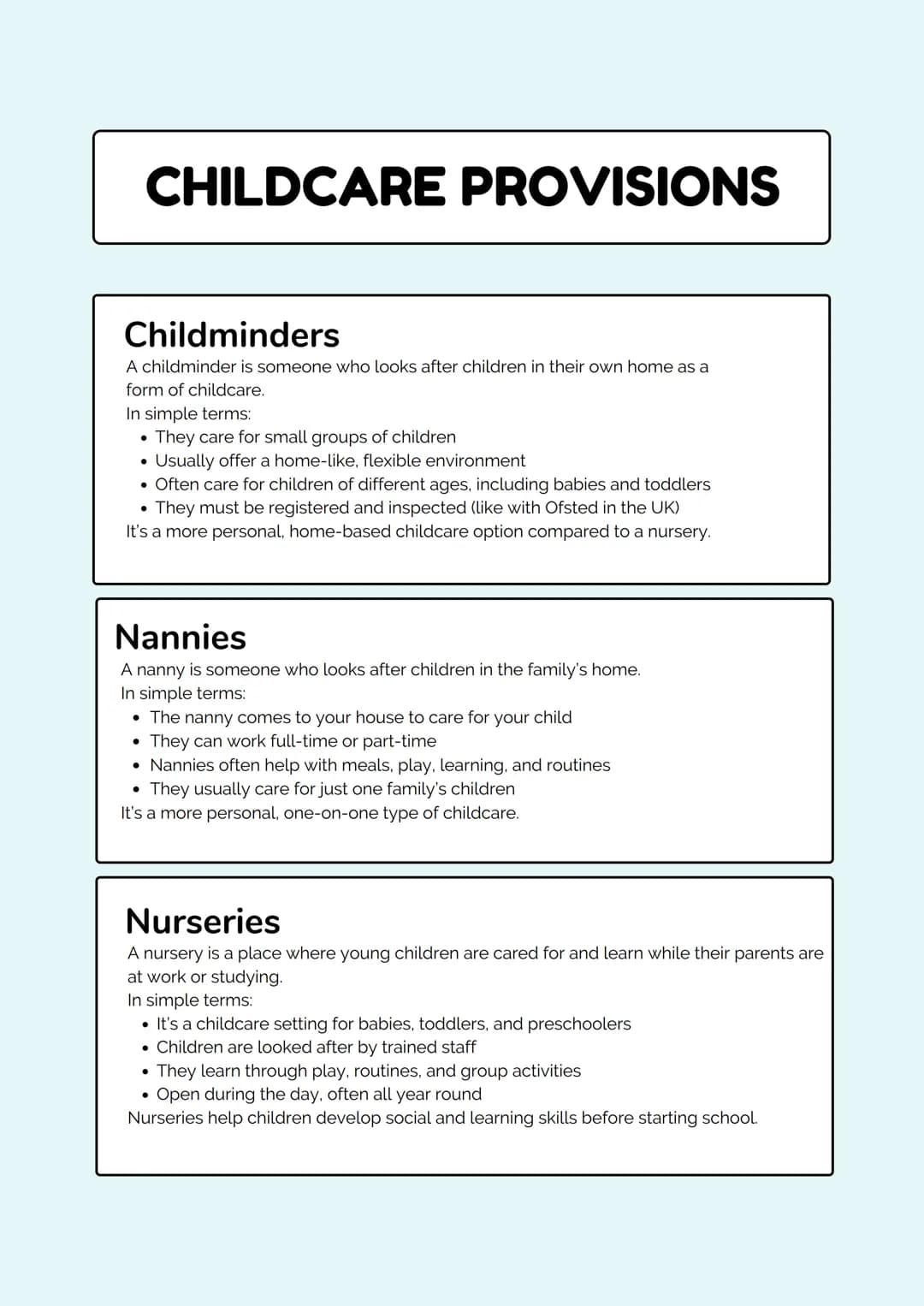 # Revision
# Notes
_Education & Early Years_ TYPES OF SETTINGS
Statutory/Maintained
A maintained educational setting is a school or nurser