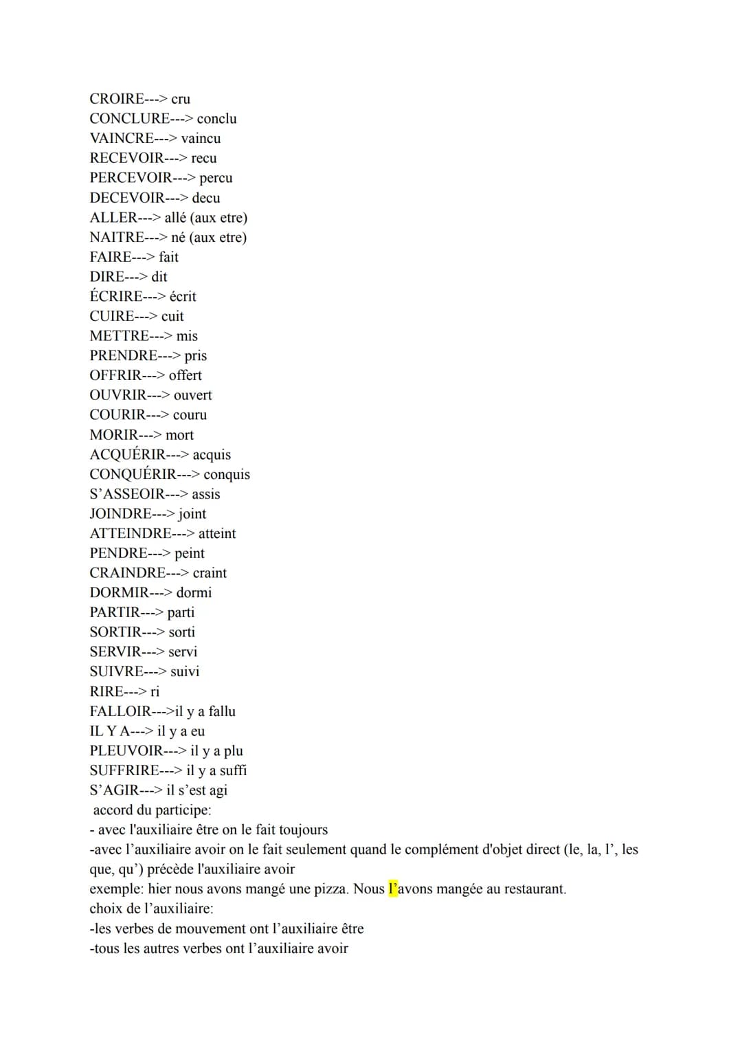 Present
ler groupe (-er):
-e
-es
-e
-ons
-ez
-ent
Grammaire-verbes
exemple: mange, manges, mange, mangeons, mangez, mangent
2e groupe (-i