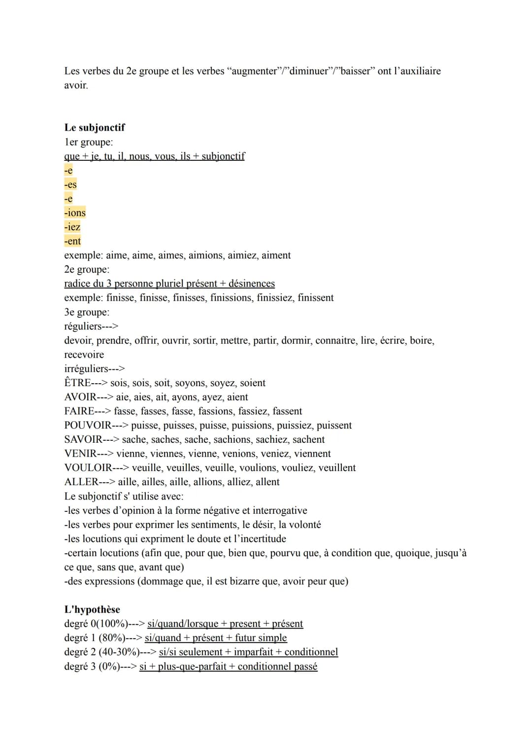 Present
ler groupe (-er):
-e
-es
-e
-ons
-ez
-ent
Grammaire-verbes
exemple: mange, manges, mange, mangeons, mangez, mangent
2e groupe (-i