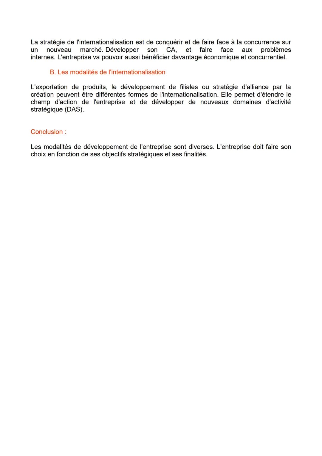 Thème 3 Chapitre 4 Synthèse
Intro:
Une entreprise doit faire des choix stratégiques et des choix pour son
développement.
Le développement p