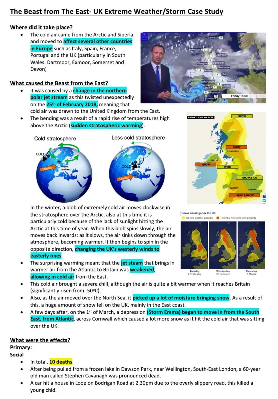 # The Beast from The East- UK Extreme Weather/Storm Case Study
Where did it take place?
* The cold air came from the Arctic and Siberia
a