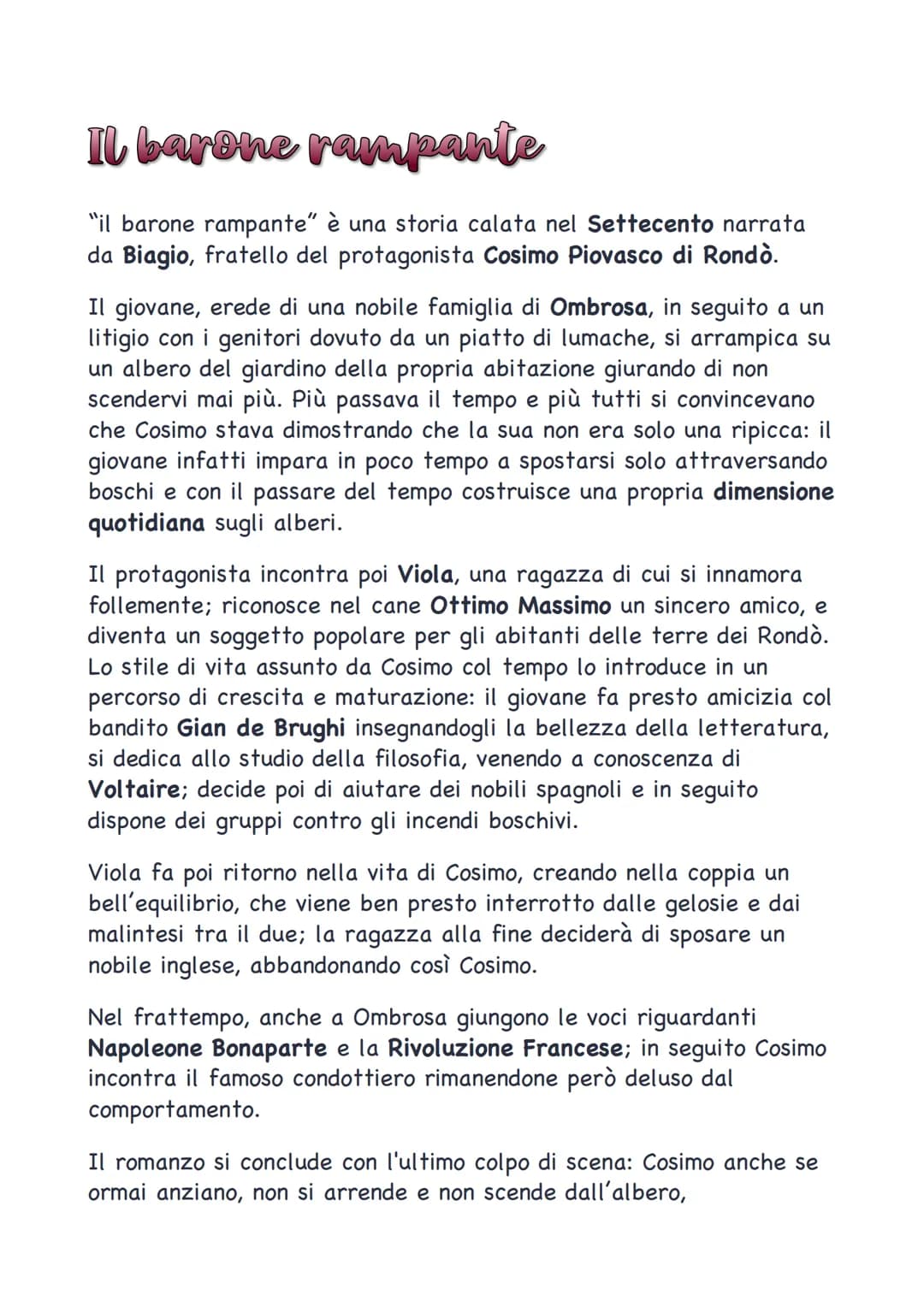 # Il barone rampante
"il barone rampante" è una storia calata nel Settecento narrata
da Biagio, fratello del protagonista Cosimo Piovasco d