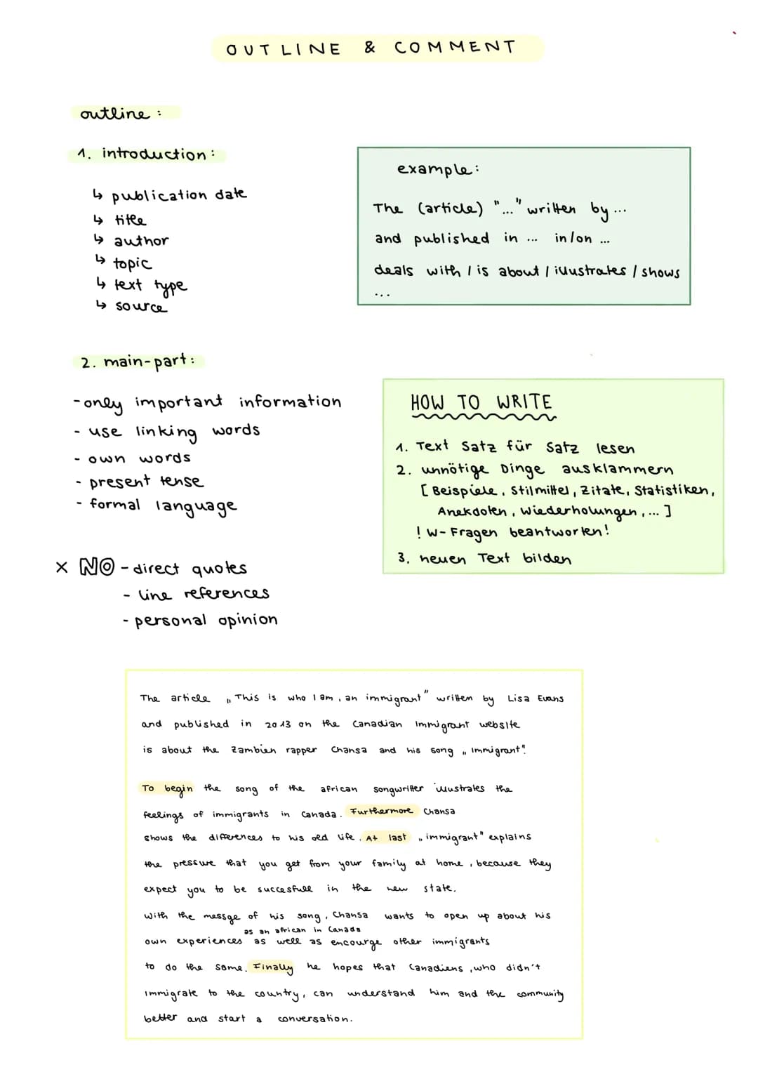 # OUTLINE & COMMENT
outline:
1. introduction:
↳ publication date
4 title
↳ author
↳ topic
4 text type
↳ source
2. main-part:
-only