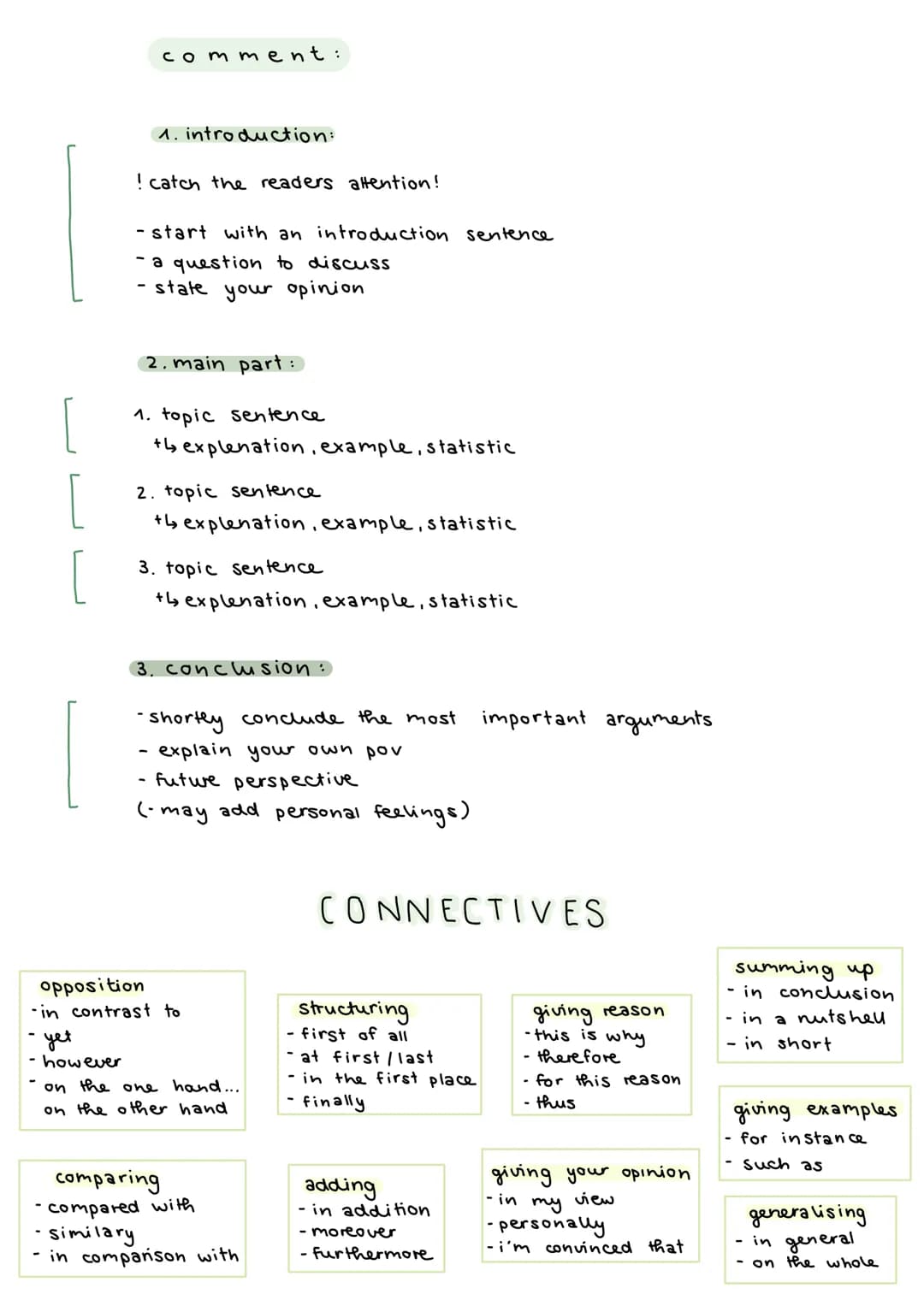 # OUTLINE & COMMENT
outline:
1. introduction:
↳ publication date
4 title
↳ author
↳ topic
4 text type
↳ source
2. main-part:
-only