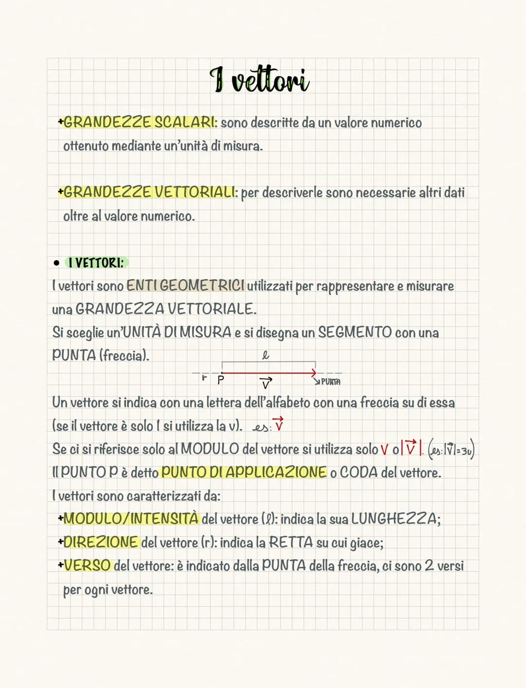 # I vettori
+GRANDEZ2E SCALARI: sono descritte da un valore numerico
ottenuto mediante un'unità di misura.
+GRANDEZZE VETTORIALI: per desc