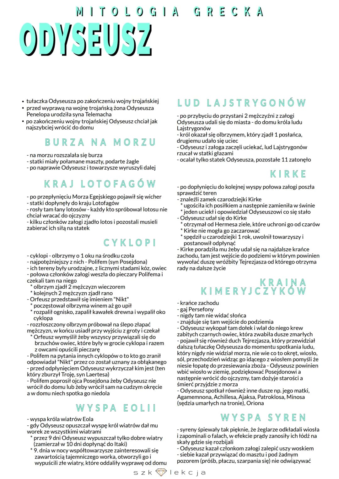 # MITOLOGIA GRECKA
# ODYSEUSZ
- tułaczka Odyseusza po zakończeniu wojny trojańskiej
- przed wyprawą na wojnę trojańską żona Odyseusza
Pene