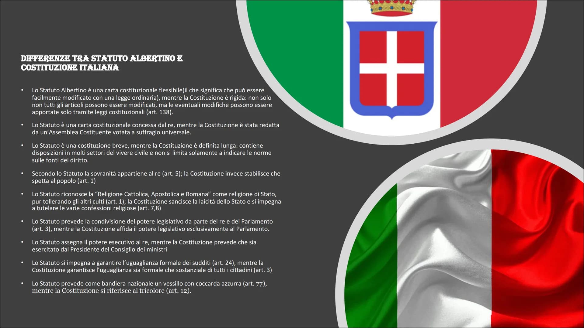 Lo Statuto
albertino e la
Costituzione
Pagano Gabriele 5F
STATUTO
ALBERTINO
LO STATUTO DEL REGNO DI SARDEGNA
+1848+
LA COSTITUZIO
ITALIAN
