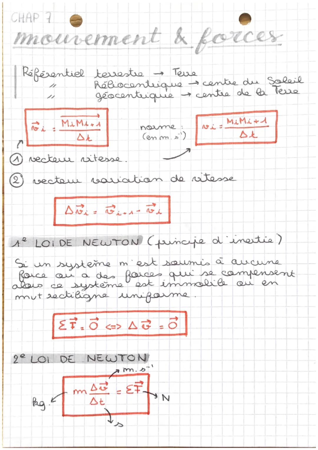 CHAP 7
mouvement & forces
Référentiel terestre → Terre
" Héliocentrique → centre du Soleil
" geocentrique → centre de la Tere
$\overright