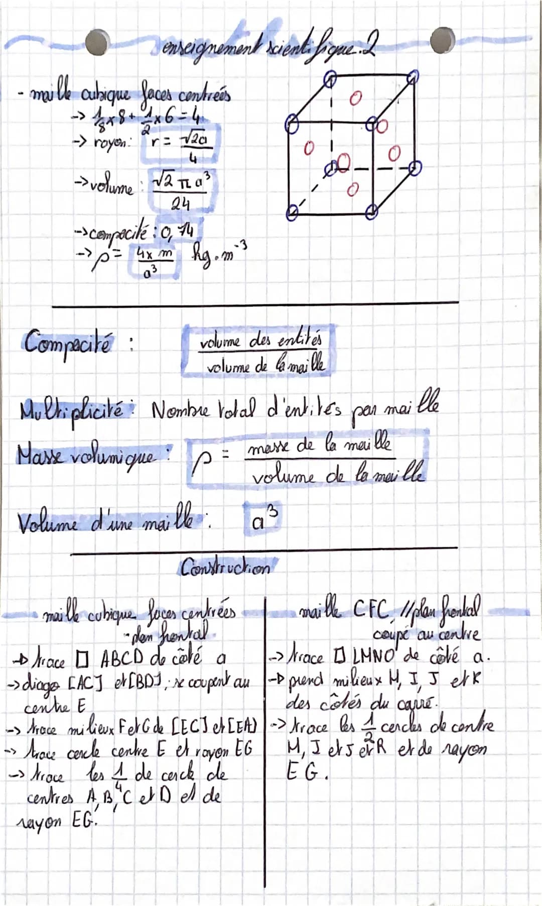 Vaube = c3
Cristallographie
Vsphère XTX R3
→7ystèmes cristallins (dont cubique)
Les mailles cubiques:
maille
rille cubique simple:
chaq