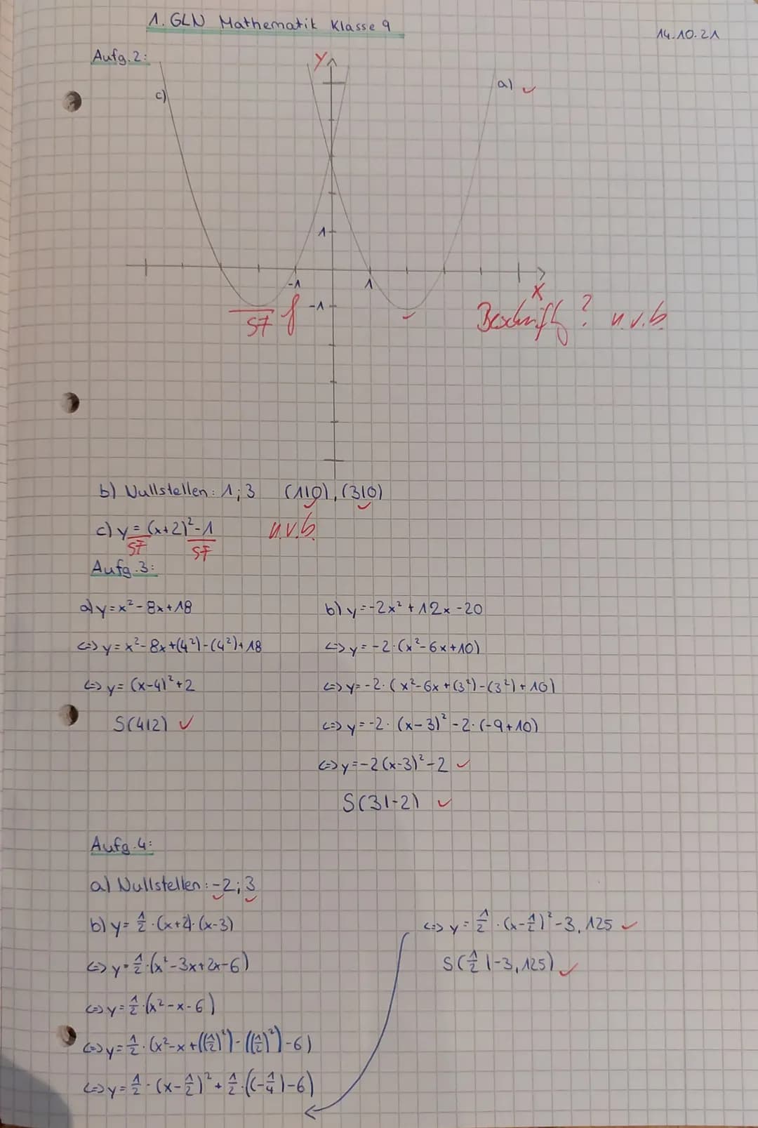 9N
14.10.21
1. Großer Leistungsnachweis in Mathematik
Name:
Aufgabe 1: In der rechten
Abbildung siehst du drei
Parabeln in einem
b)
Koordin