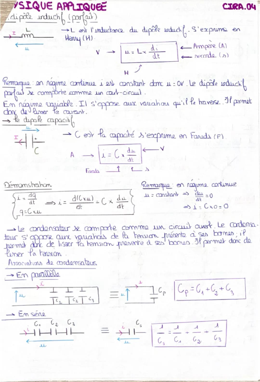 # PHYSIQUE APPLIQUEE
Chapitne n°1 Lois génerales des cirants électriques
I-Ceraut lectriques lineaures
1-Défini hans
→ le couram
CIRA.0