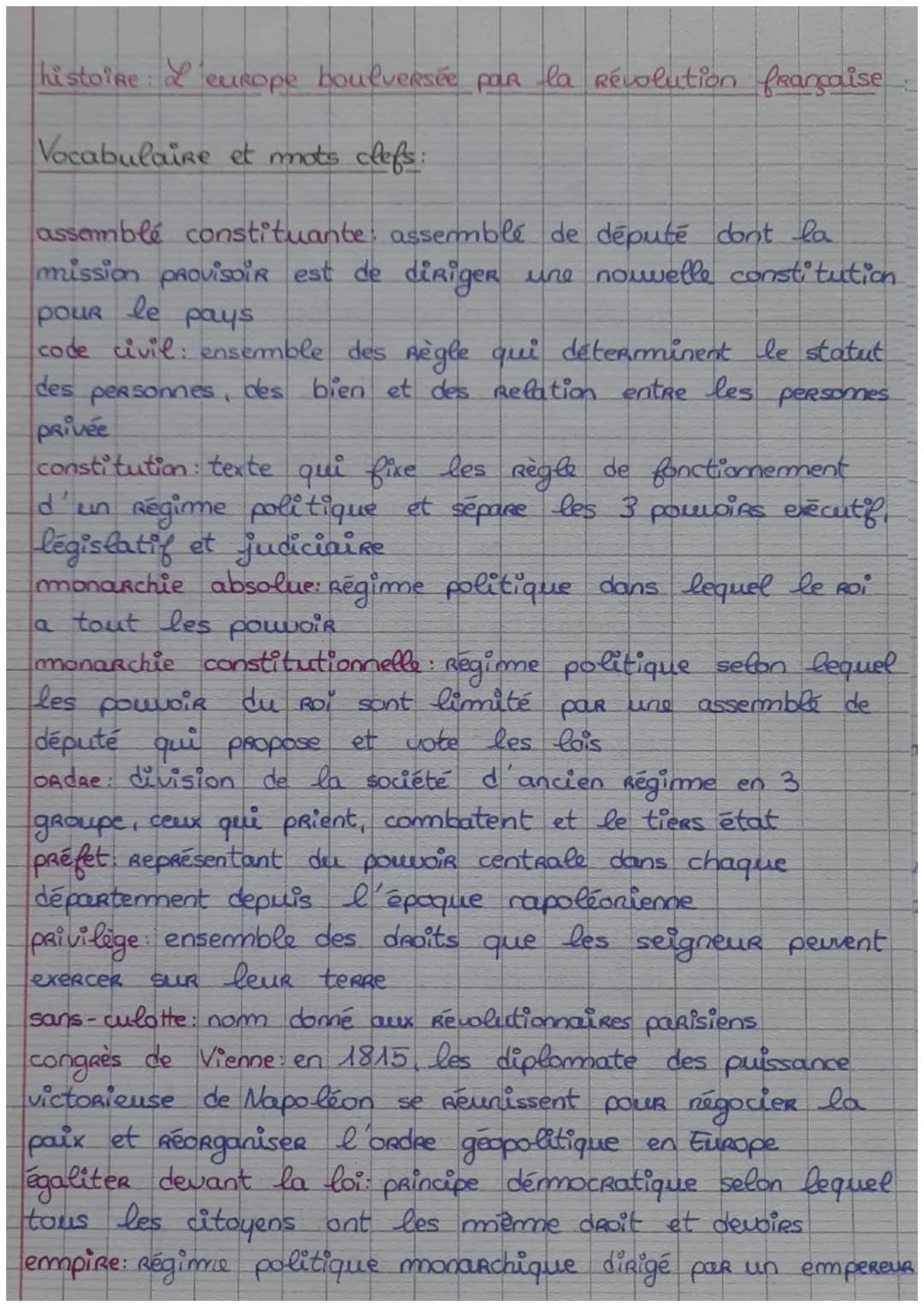 # histoire: L'europe boulversée par la Révolution française
Vocabulaire et mots clefs:
assemblé constituante: assemblé de député dont la
m