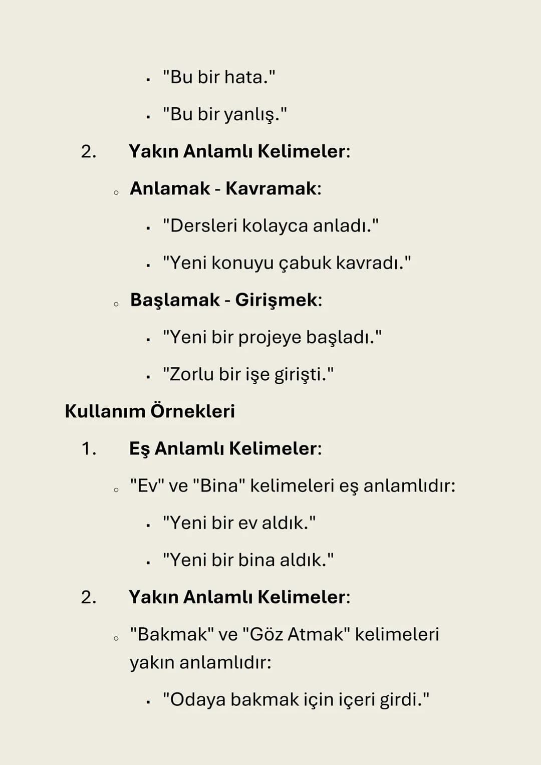 # Eş Anlamlı ve Yakın Anlamlı Kelimeler
1. Eş Anlamlı Kelimeler
Eş Anlamlı Kelimeler: Aynı anlamı taşıyan,
birbirinin yerine kullanılabile