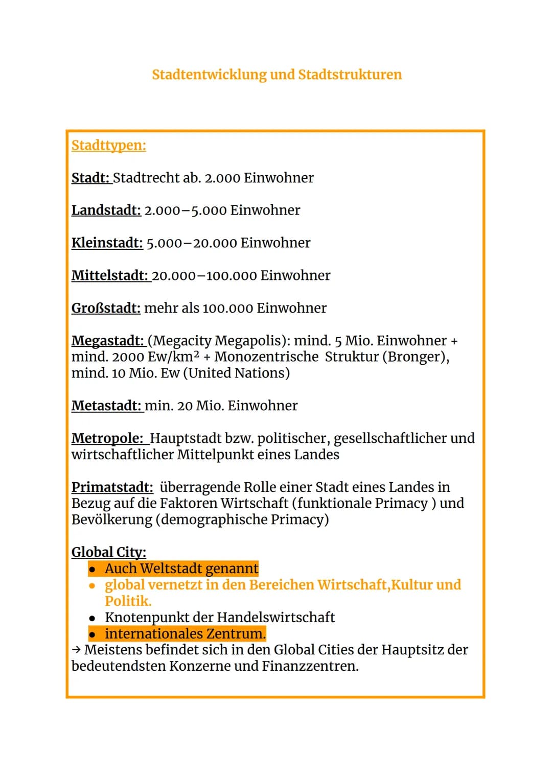 # Stadtentwicklung und Stadtstrukturen
Stadttypen:
Stadt: Stadtrecht ab. 2.000 Einwohner
Landstadt: 2.000-5.000 Einwohner
Kleinstadt: 5.