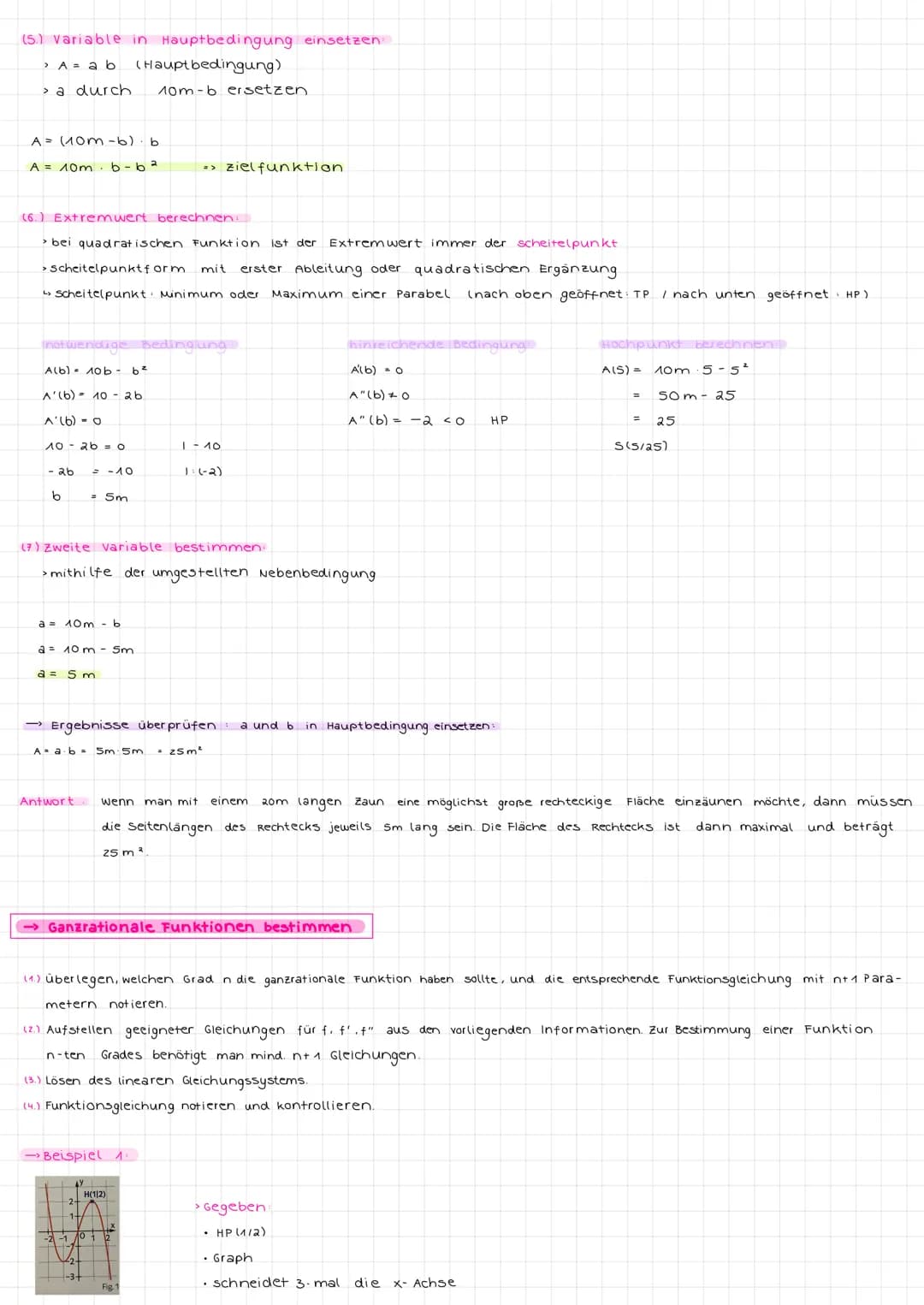 # 1. ANALYSIS
(a) Eigenschaften ganzrationaler Funktionen
→ Ableitung:
Achse
x-Achse
f(x)
Nullstelle Extremstelle Wendestelle
f'(x)
N