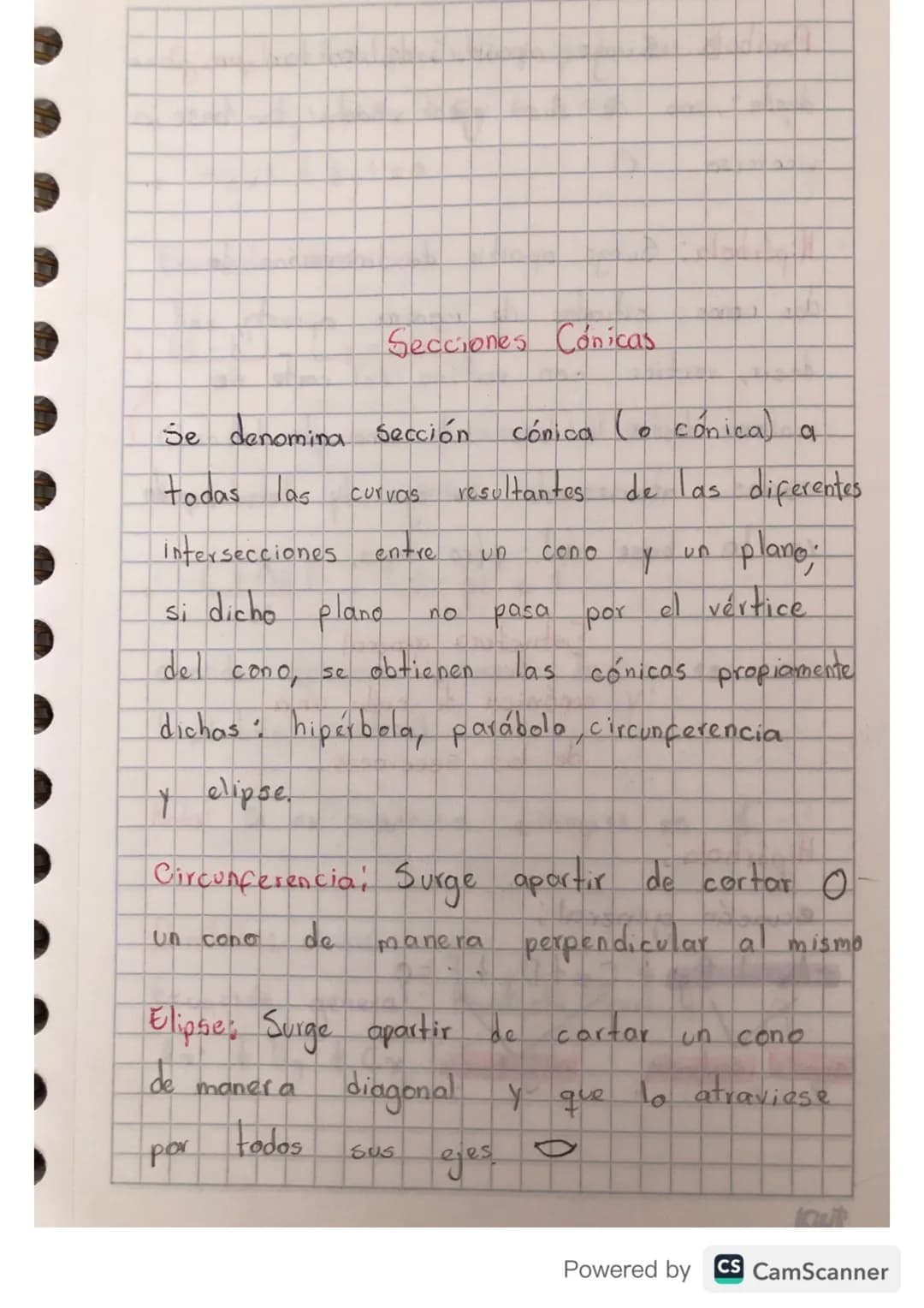 # Secciones Cónicas
Se denomina sección cónica (o cónica) a
todas las curvas resultantes de las diferentes
Intersecciones entre un cono y u
