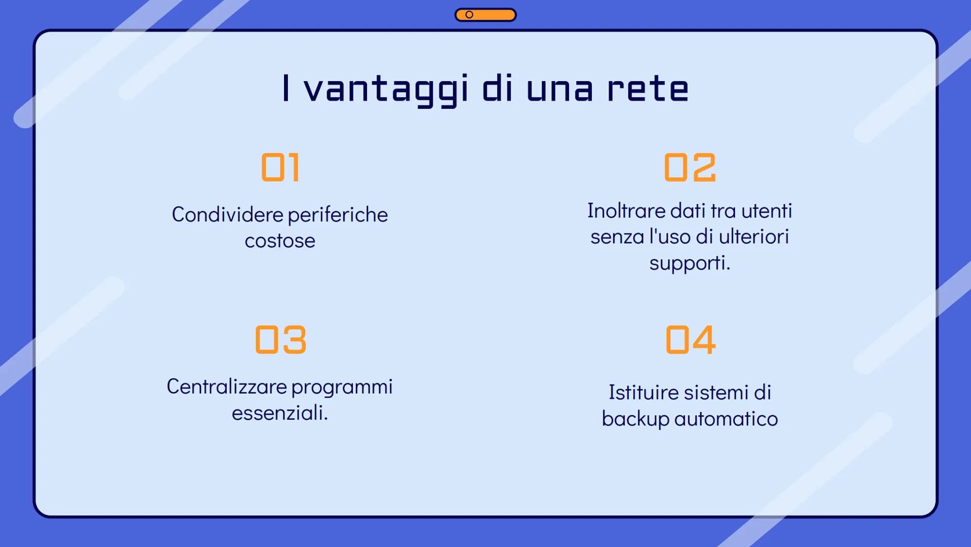 # Le reti
informatiche Che cos'è una rete?
Una rete informatica è un insieme di
computer connessi tra di loro per mezzo di
cavi o antenne c