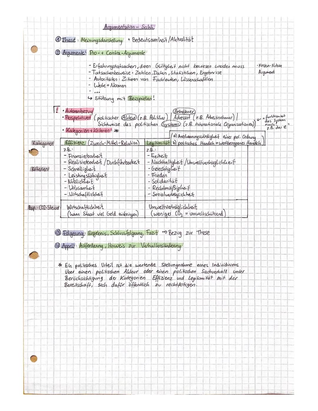 Argumentation - SoWi
① These: Meinungsdarstellung + Bedeutsamheit/Aktualität
② Argumente: Pro-+ Contra-Argumente
-Erfahrungstatsachen, de