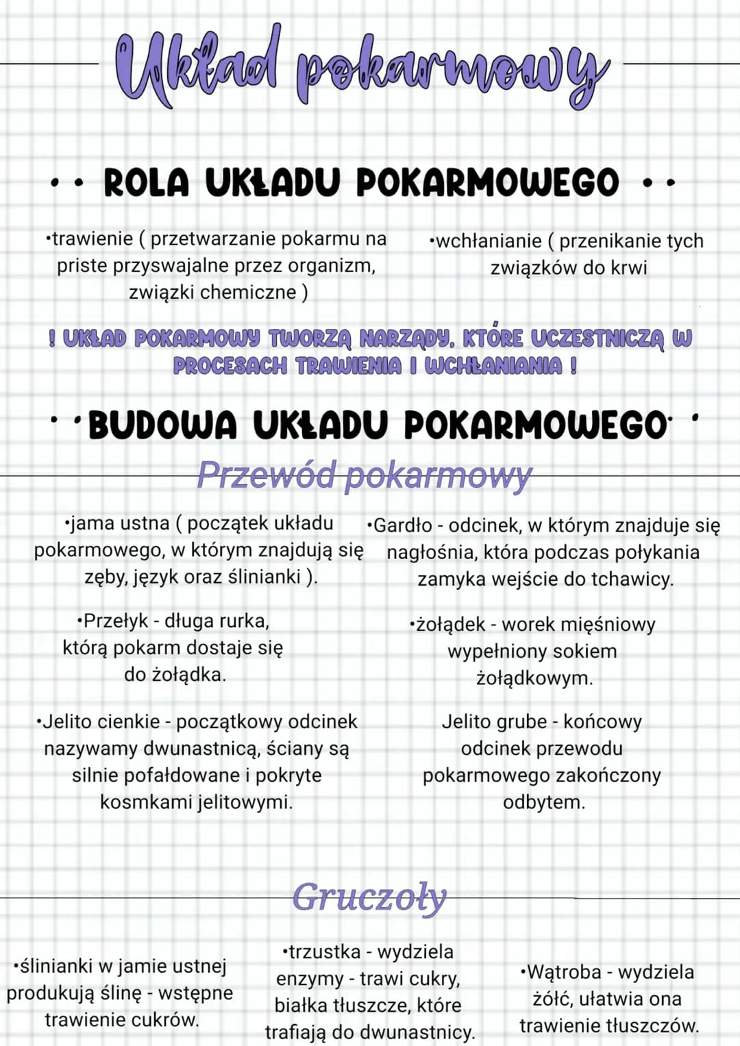 # Układ pokarmowy
• • ROLA UKŁADU POKARMOWEGO • •
•trawienie (przetwarzanie pokarmu na •wchłanianie (przenikanie tych
priste przyswajalne