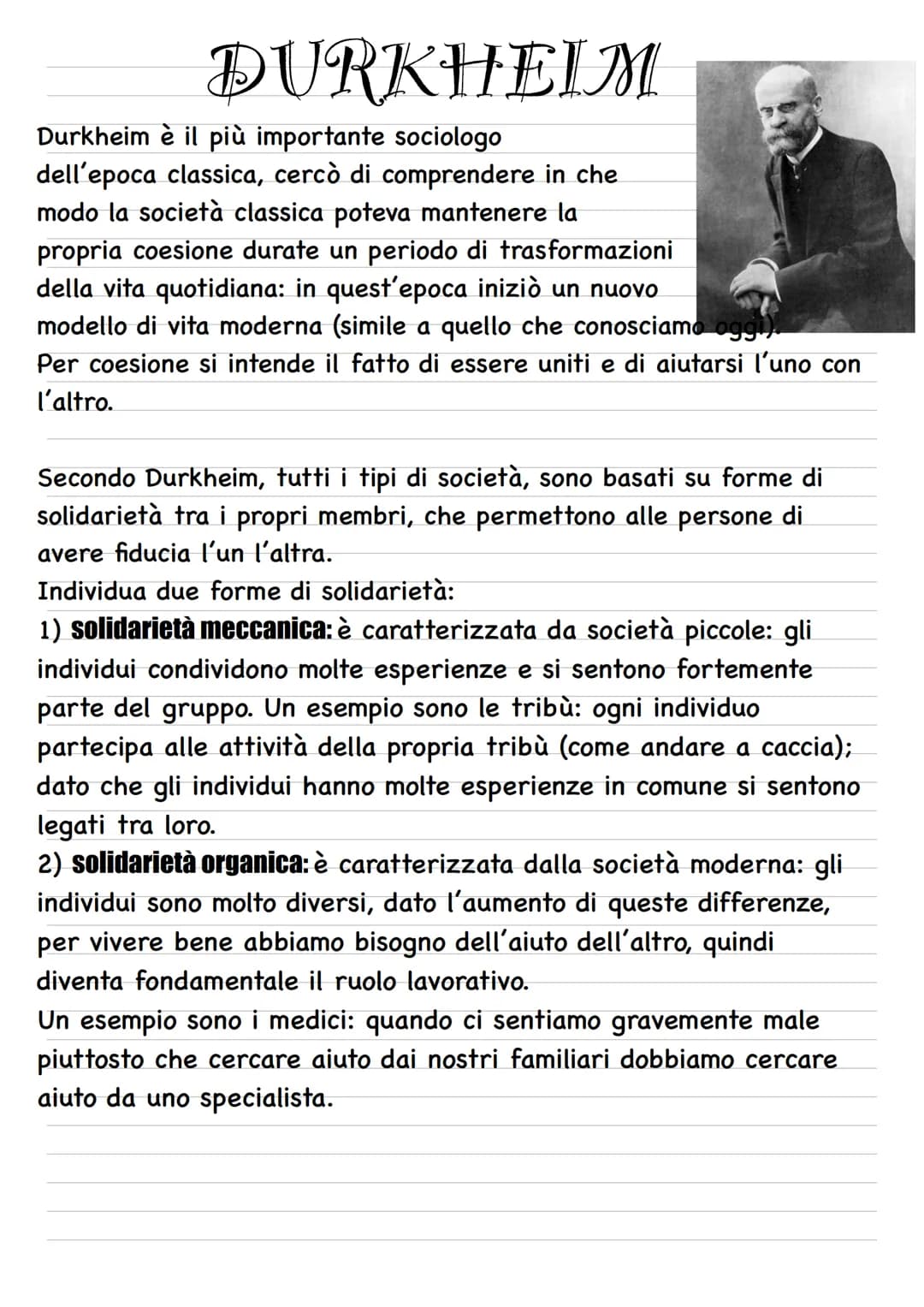 # DURKHEIM
Durkheim è il più importante sociologo
dell'epoca classica, cercò di comprendere in che
modo la società classica poteva mantener