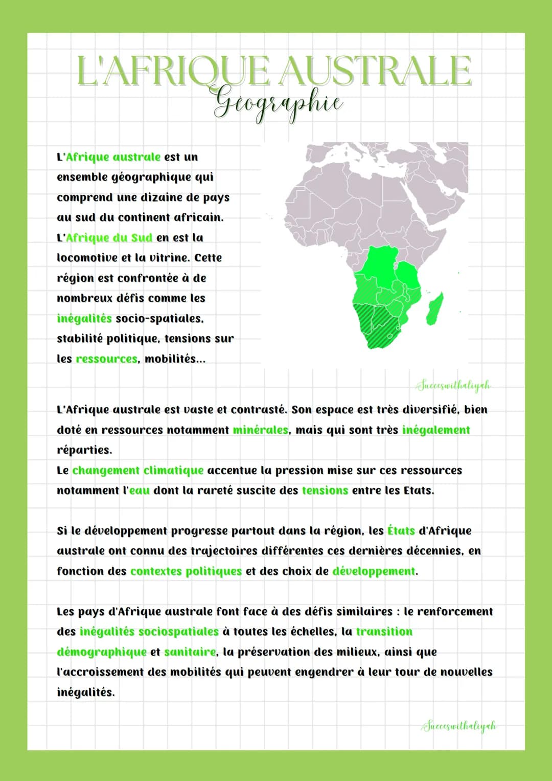 # L'AFRIQUE AUSTRALE
Geographie
L'Afrique australe est un
ensemble géographique qui
comprend une dizaine de pays
au sud du continent africa