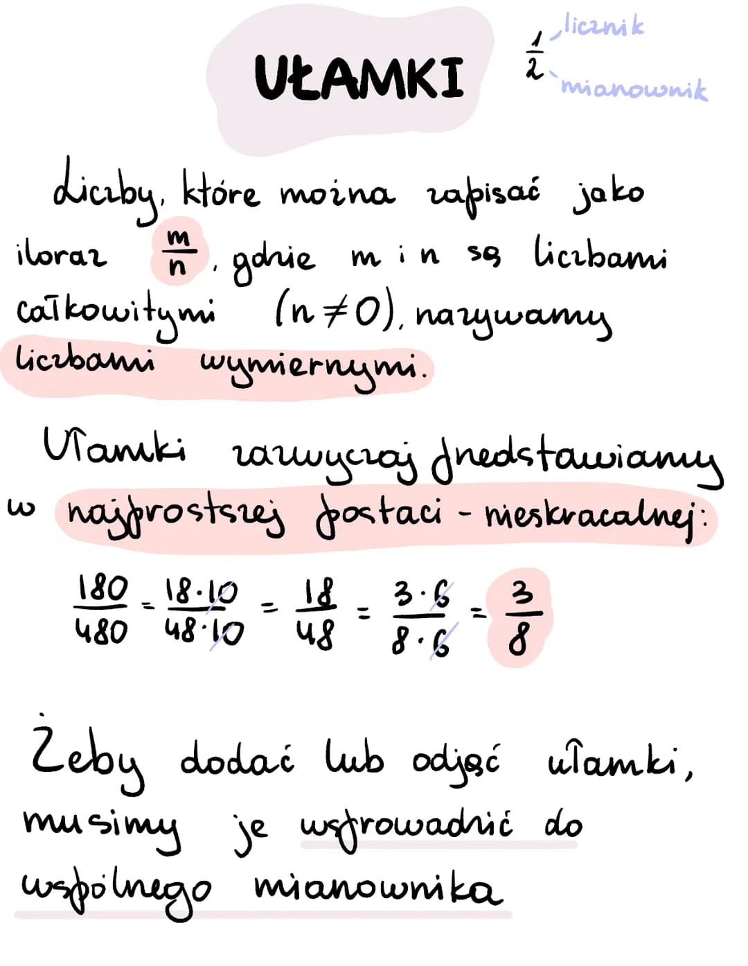 licznik
# UŁAMKI
2
mianownik
Liczby, które można zapisać jako
iloraz $\frac{m}{n}$, gohie min se liczbami
całkowitymi (n≠0), пагушату
Liczb