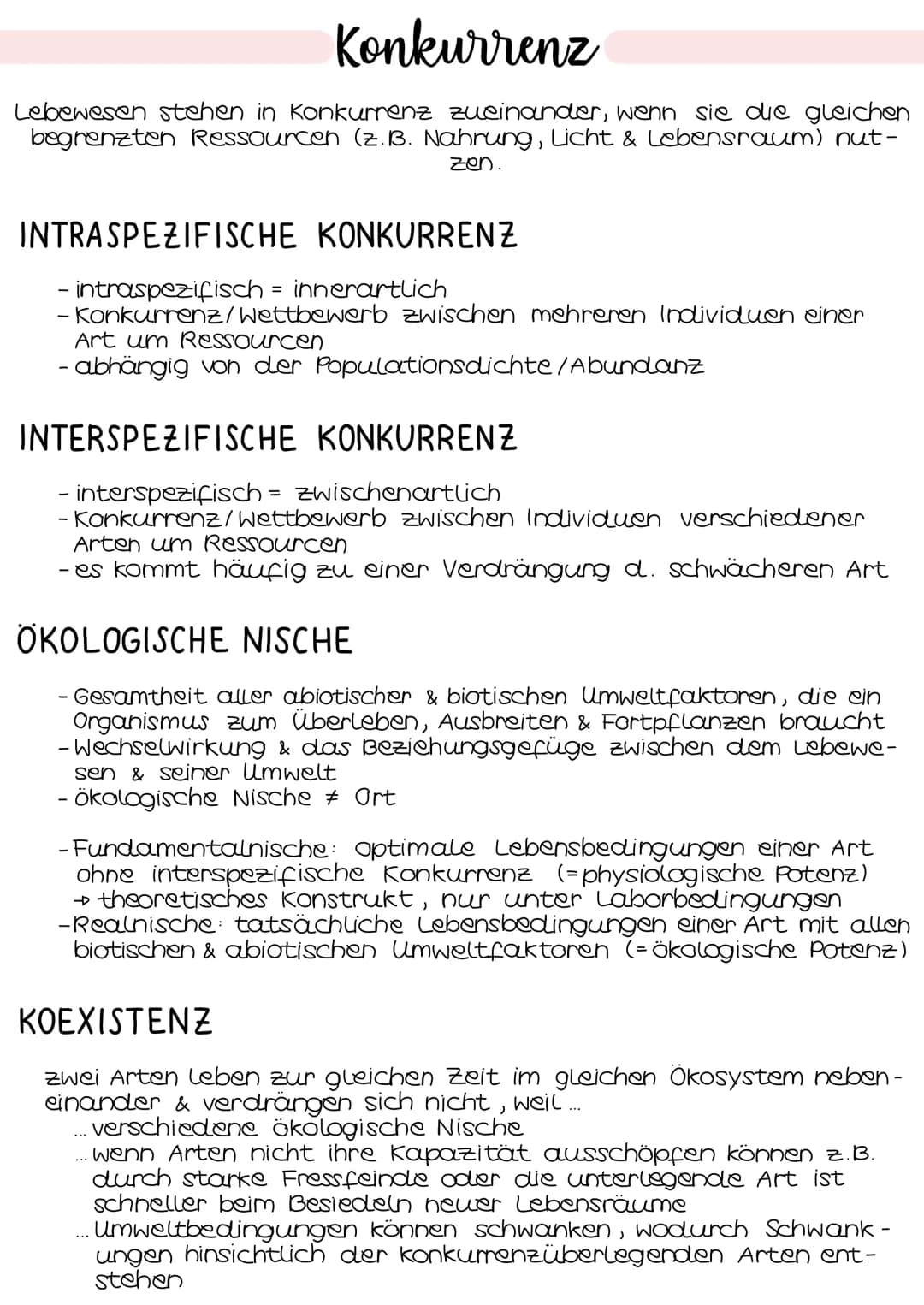 # Konkurrenz
Lebewesen stehen in Konkurrenz zueinander, wenn sie die gleichen
begrenzten Ressourcen (z. B. Nahrung, Licht & Lebensraum) nut