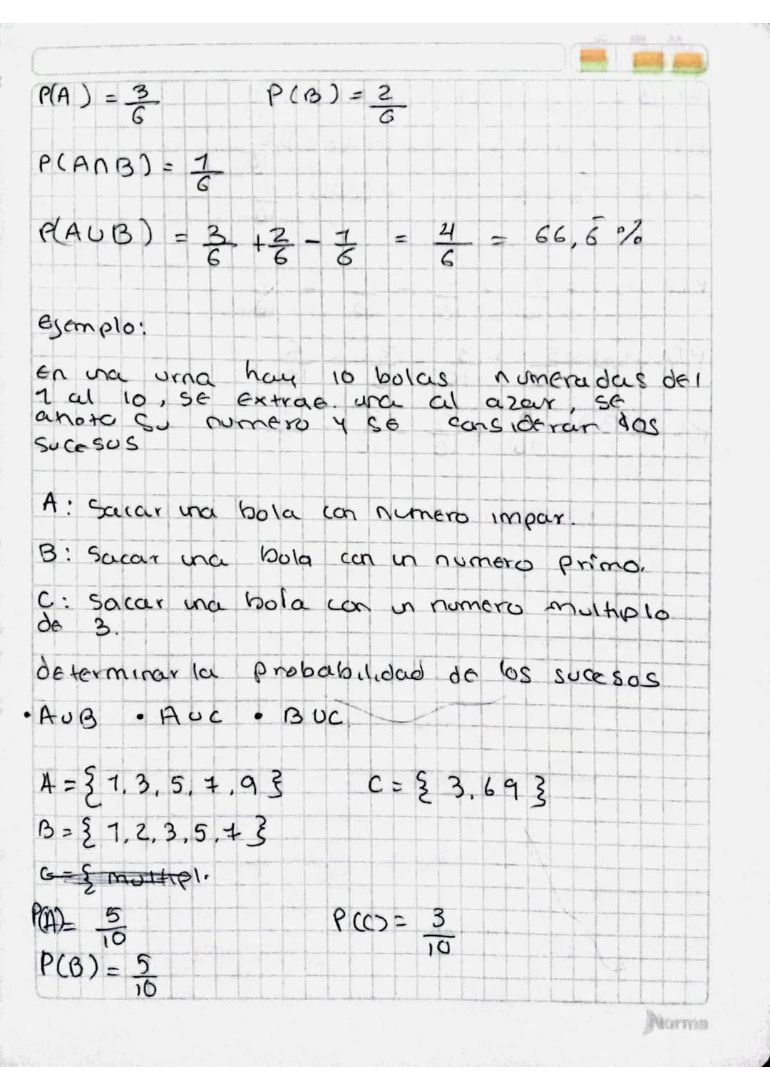 # PROBABILIDAD DE LA ONION
SOCESOS
Sabemos que para calcular la probabilidad de
A UB se determinan los elementos
que pertenecen a la unión