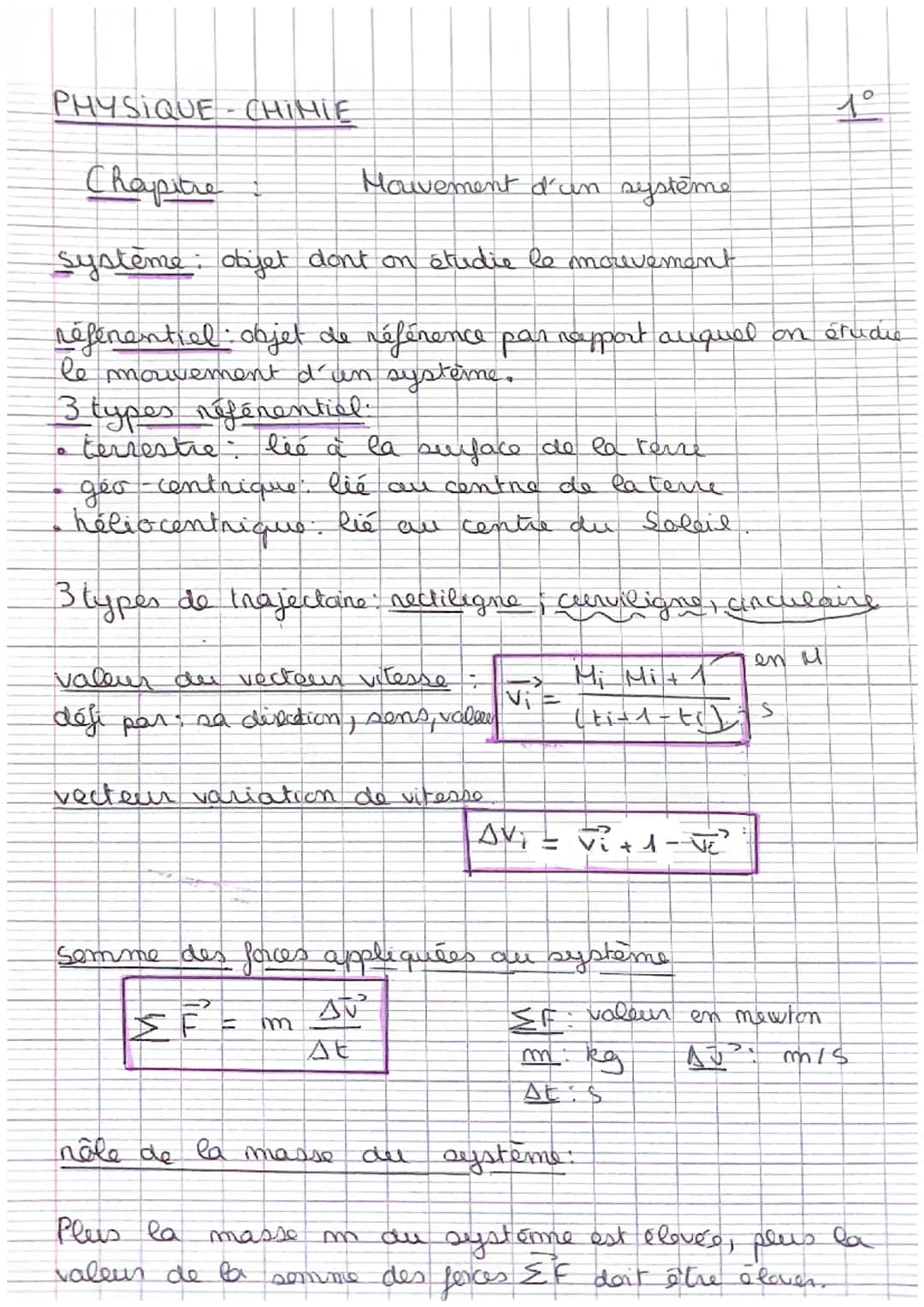 PHYSIQUE-CHIMIE
Chapitre
1°
Mouvement d'un système
Système dijet dont on étudie le mouvement
référentiel: objet de référence par rappor