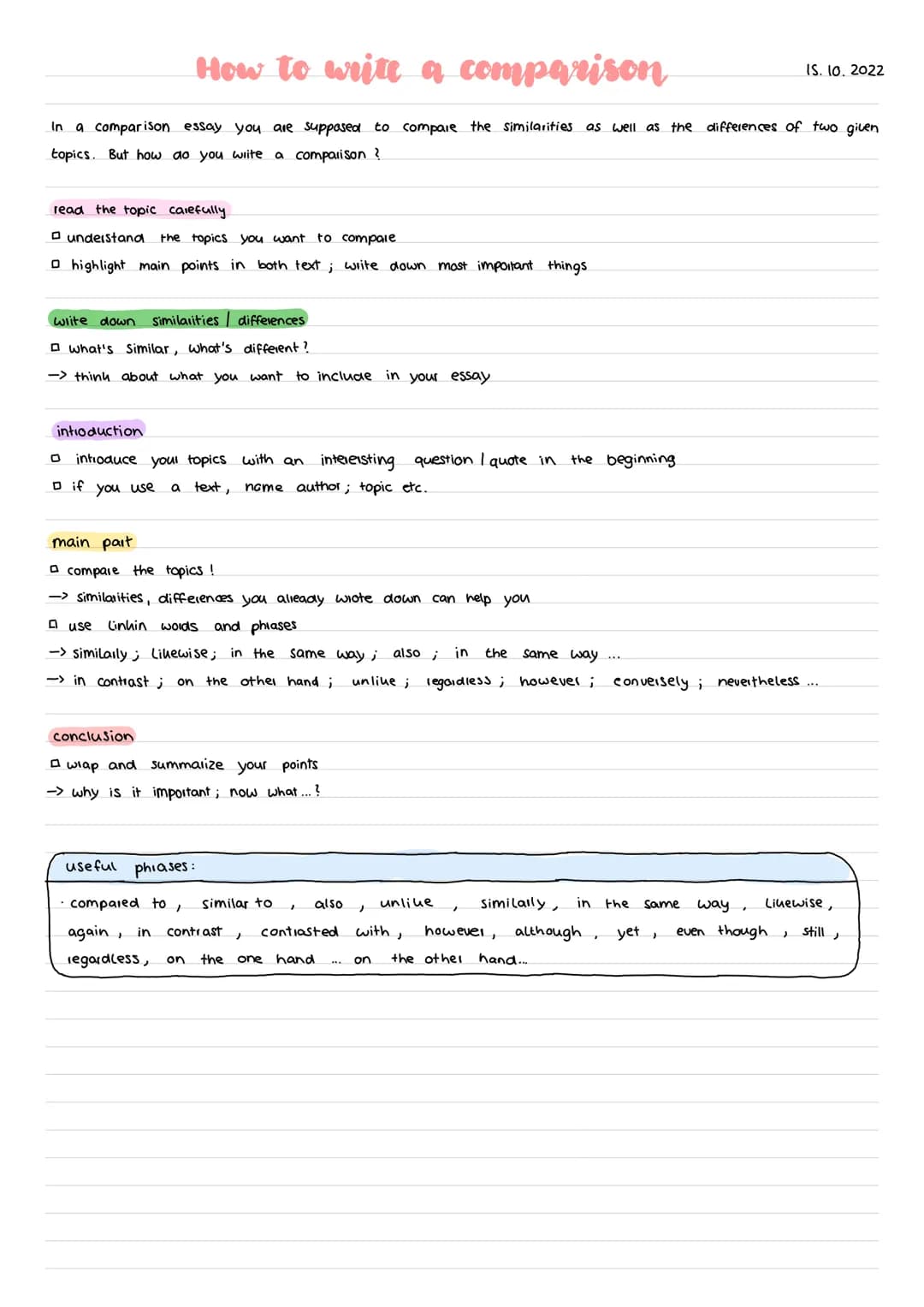 # How to write a comparison
IS. 10. 2022
In a comparison essay you are supposed to compare the similarities as well as the differences of