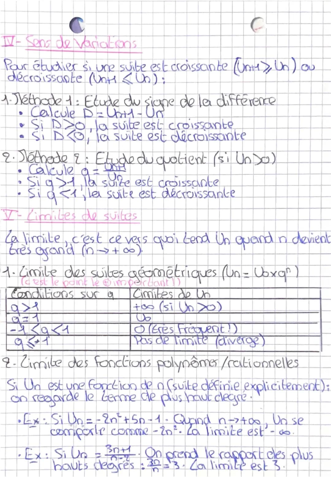 re
1 spe maths
# SUITES ch
I-Les Bases (Définitions)
| Type de déf | Formule | Comment ça marche? |
| ----------- | ----------- | --------