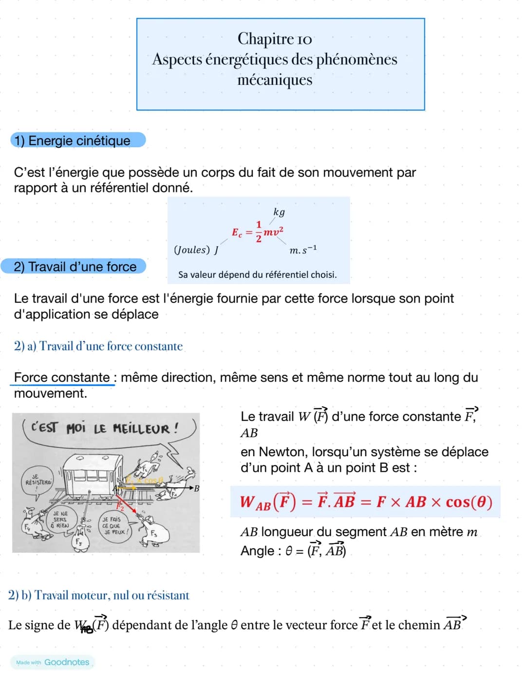 # Chapitre 10
Aspects énergétiques des phénomènes
mécaniques
1) Energie cinétique
C'est l'énergie que possède un corps du fait de son mouv