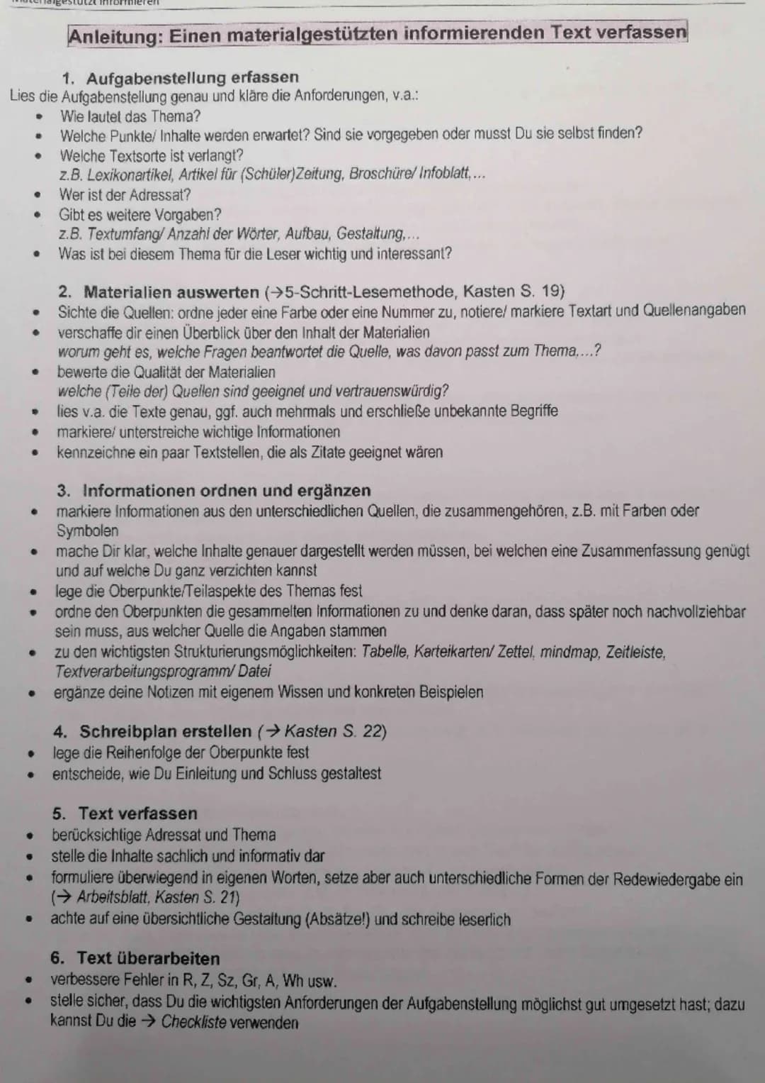 Anleitung: Einen materialgestützten informierenden Text verfassen
1. Aufgabenstellung erfassen
Lies die Aufgabenstellung genau und kläre di