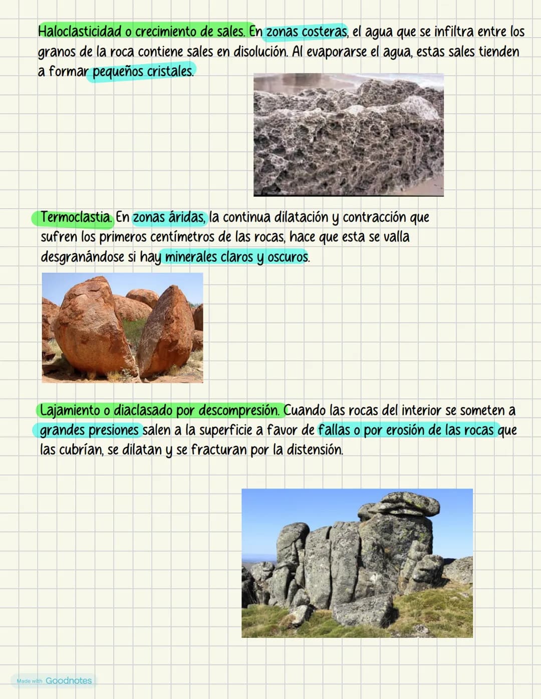 # Procesos geológicos externos
2.LA METEORIZACIÓN
La meteorización es la alteración o descomposición que experimentan las rocas cerca de
l