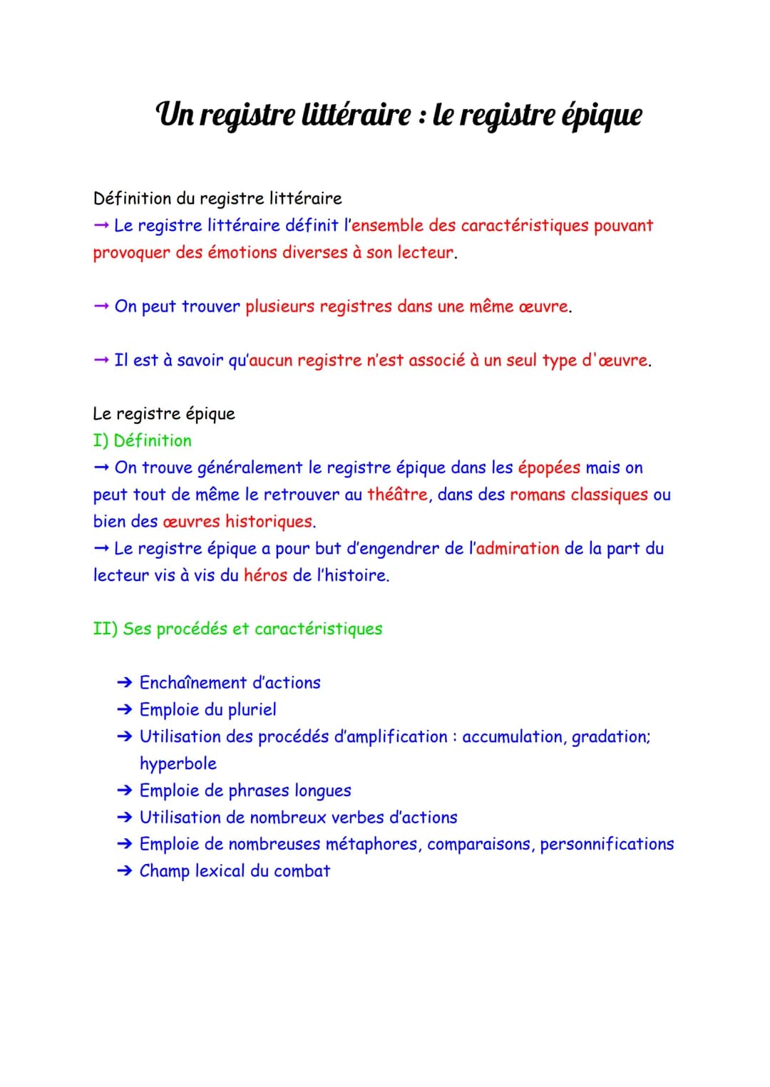 # Un registre littéraire : le registre épique
Définition du registre littéraire
- Le registre littéraire définit l'ensemble des caractérist