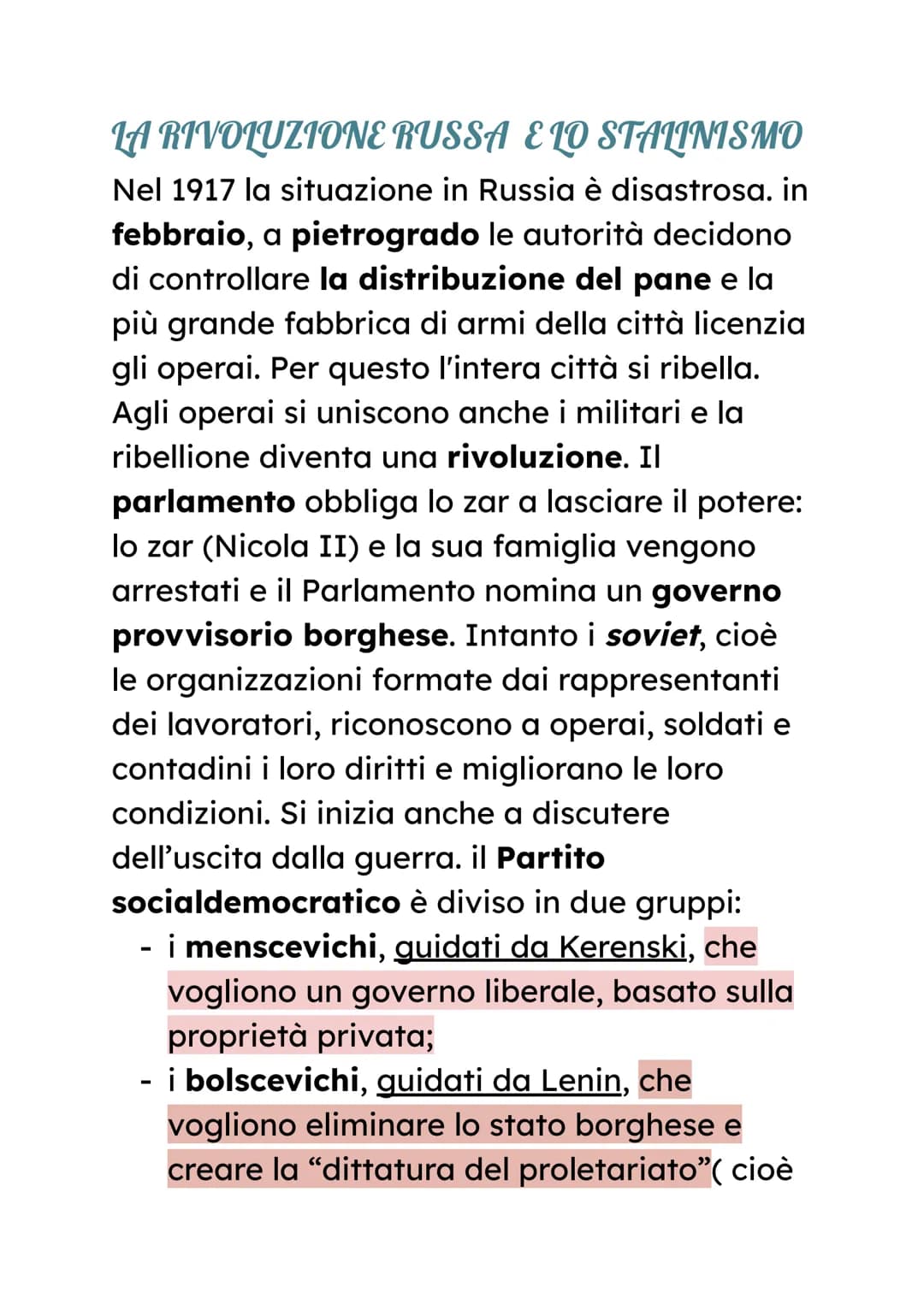 # LA RIVOLUZIONE RUSSA E LO STALINISMO
Nel 1917 la situazione in Russia è disastrosa. in
febbraio, a pietrogrado le autorità decidono
di co
