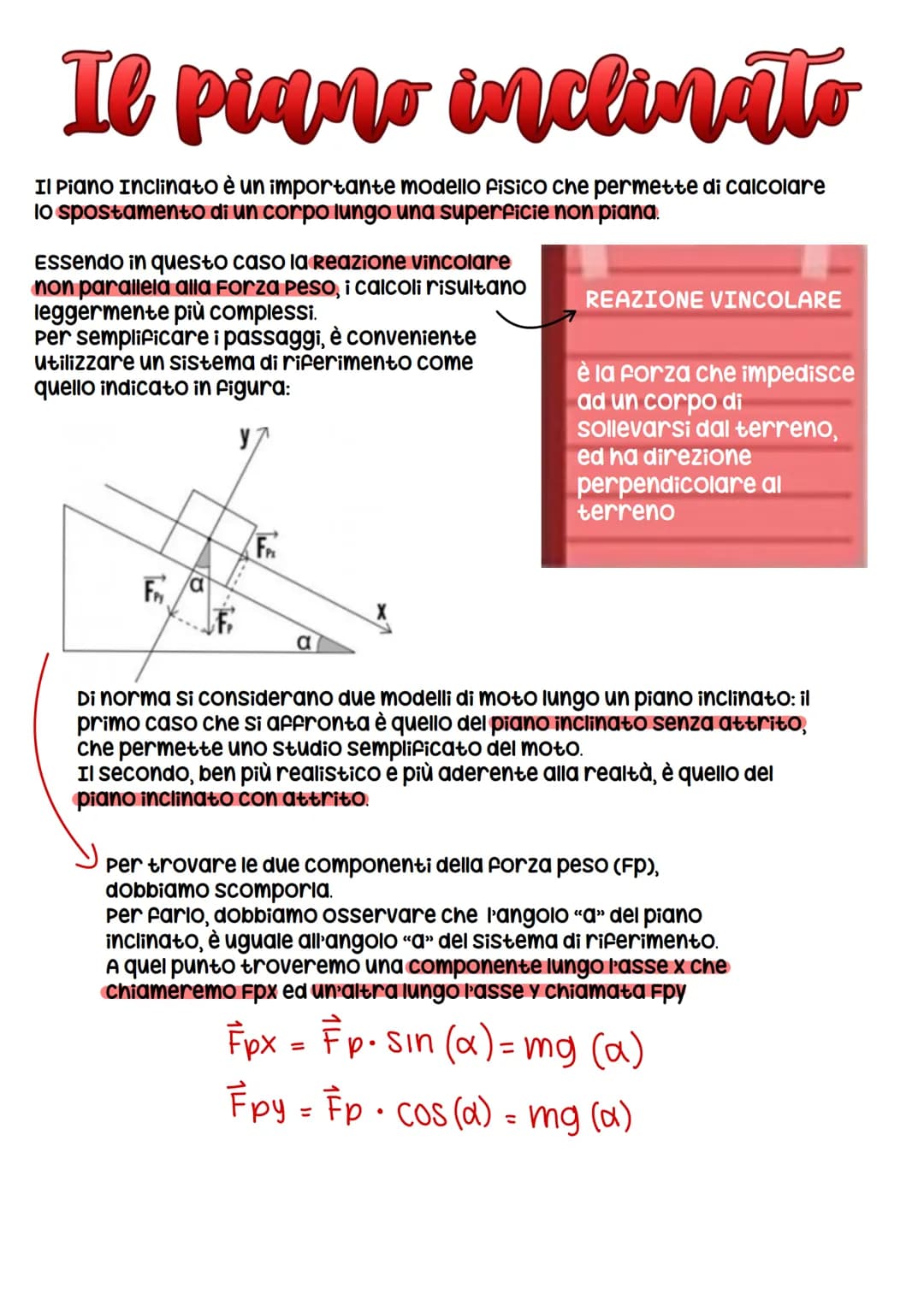 # Il piano inclinato
Il Piano Inclinato è un importante modello fisico che permette di calcolare
lo spostamento di un corpo lungo una super