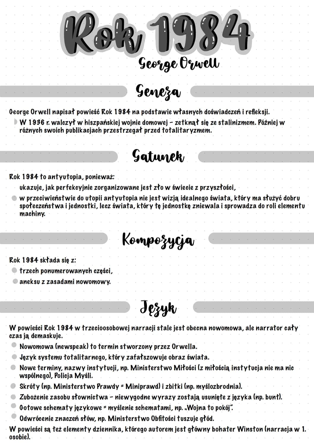 <h2>George Orwell</h2>
<p>George Orwell napisał powieść "Rok 1984" na podstawie własnych doświadczeń i refleksji. W 1936 r. walczył w hiszp