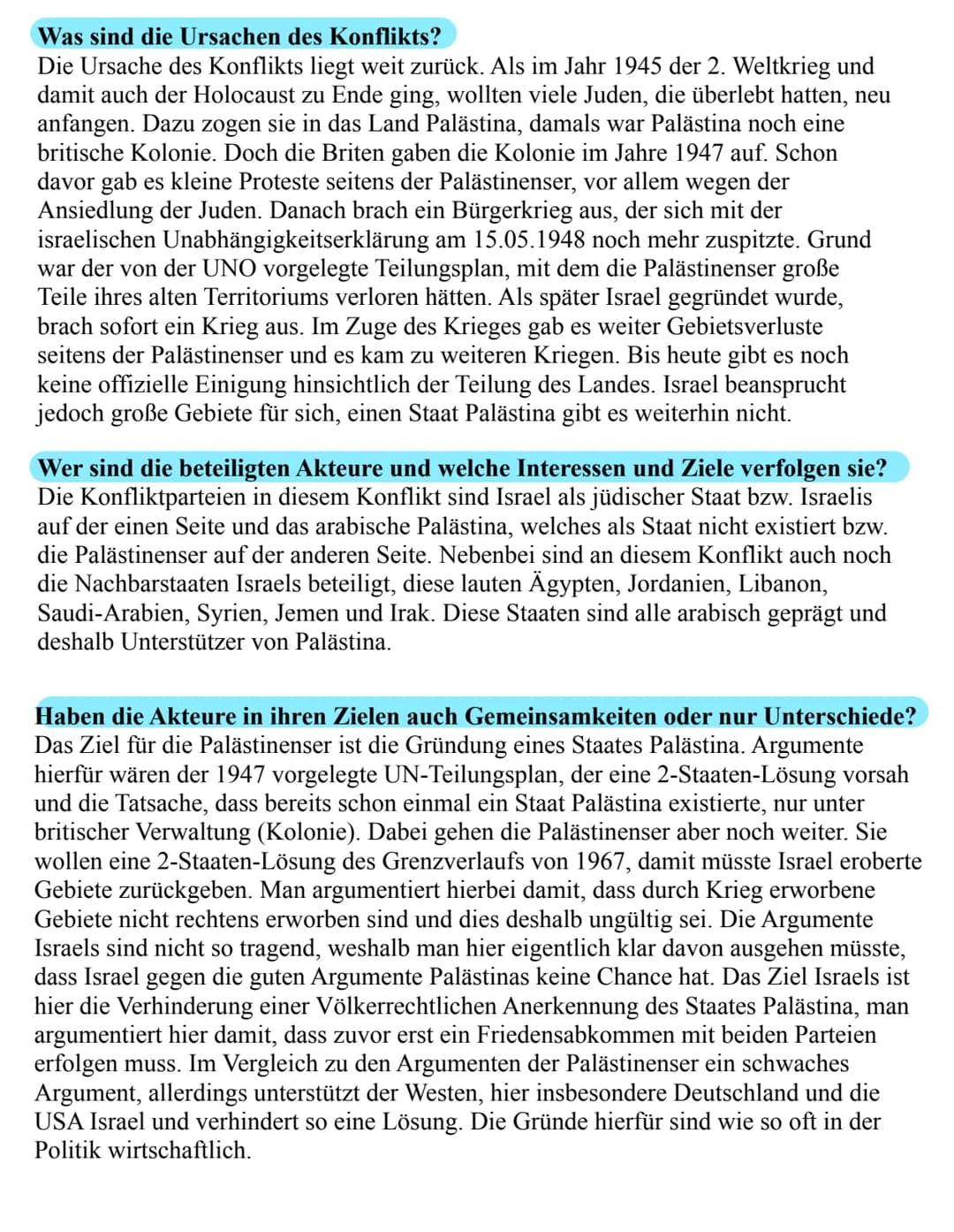 # Konfliktanalyse Nahostkonflikt
## Worum geht es in dem Konflikt?
Der Konflikt um Palästina, auch genannt Nahostkonflikt ist ein Streit zw