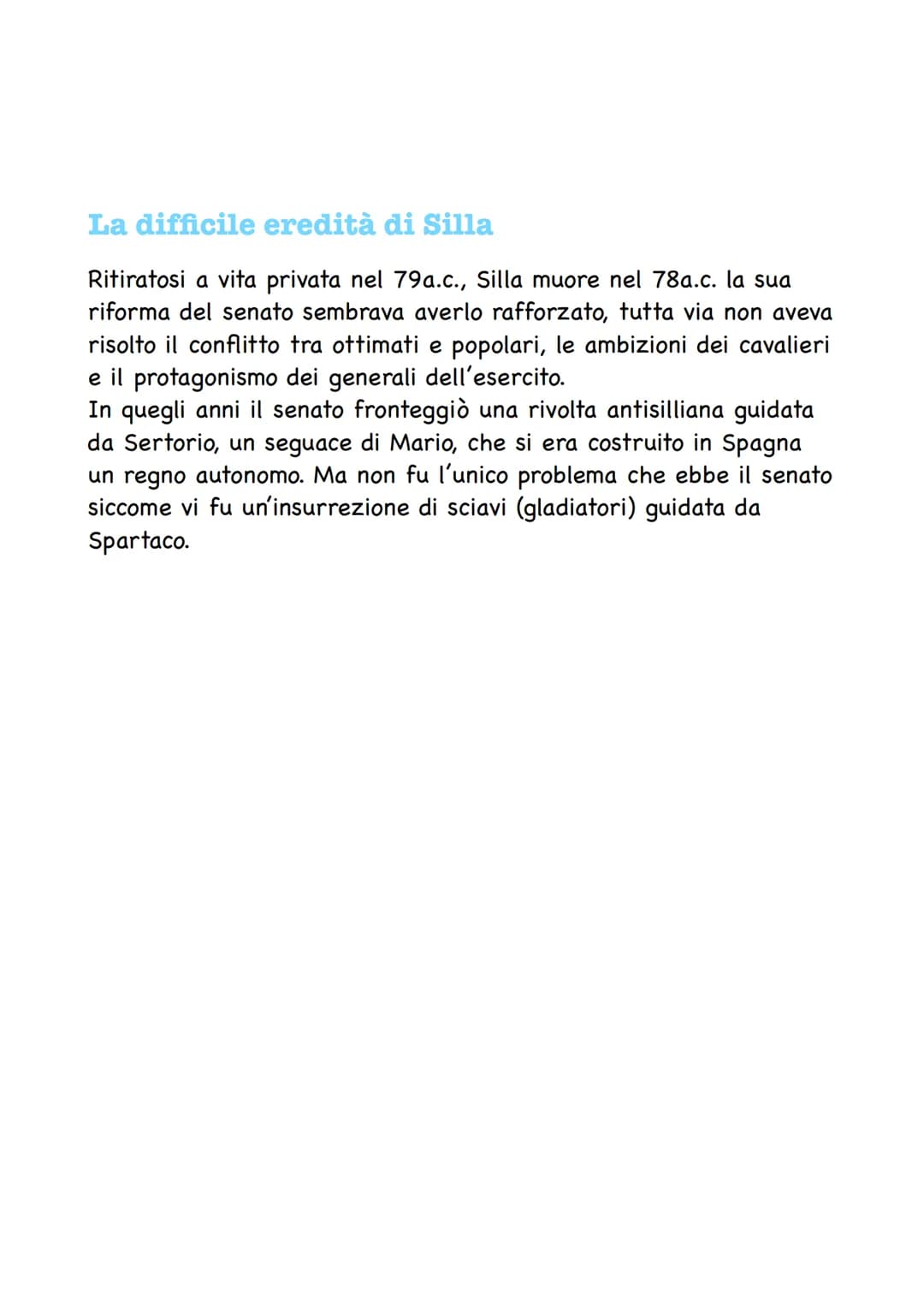 # Lotta tra le fazioni Mario e
Silla
Ottimati e popolari
Dopo i fallimenti delle riforme dei Gracchi i contrasti tra le
opposte fazioni au