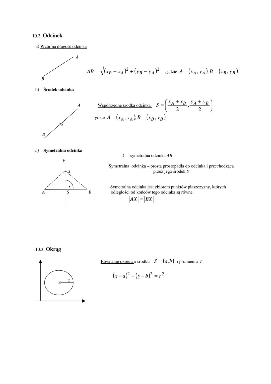 # 10. GEOMETRIA ANALITYCZNA
## 10.1. Prosta
a) Równanie kierunkowe prostej: y=ax+b, gdzie a,be R
a- współczynnik kierunkowy, b- współczyn
