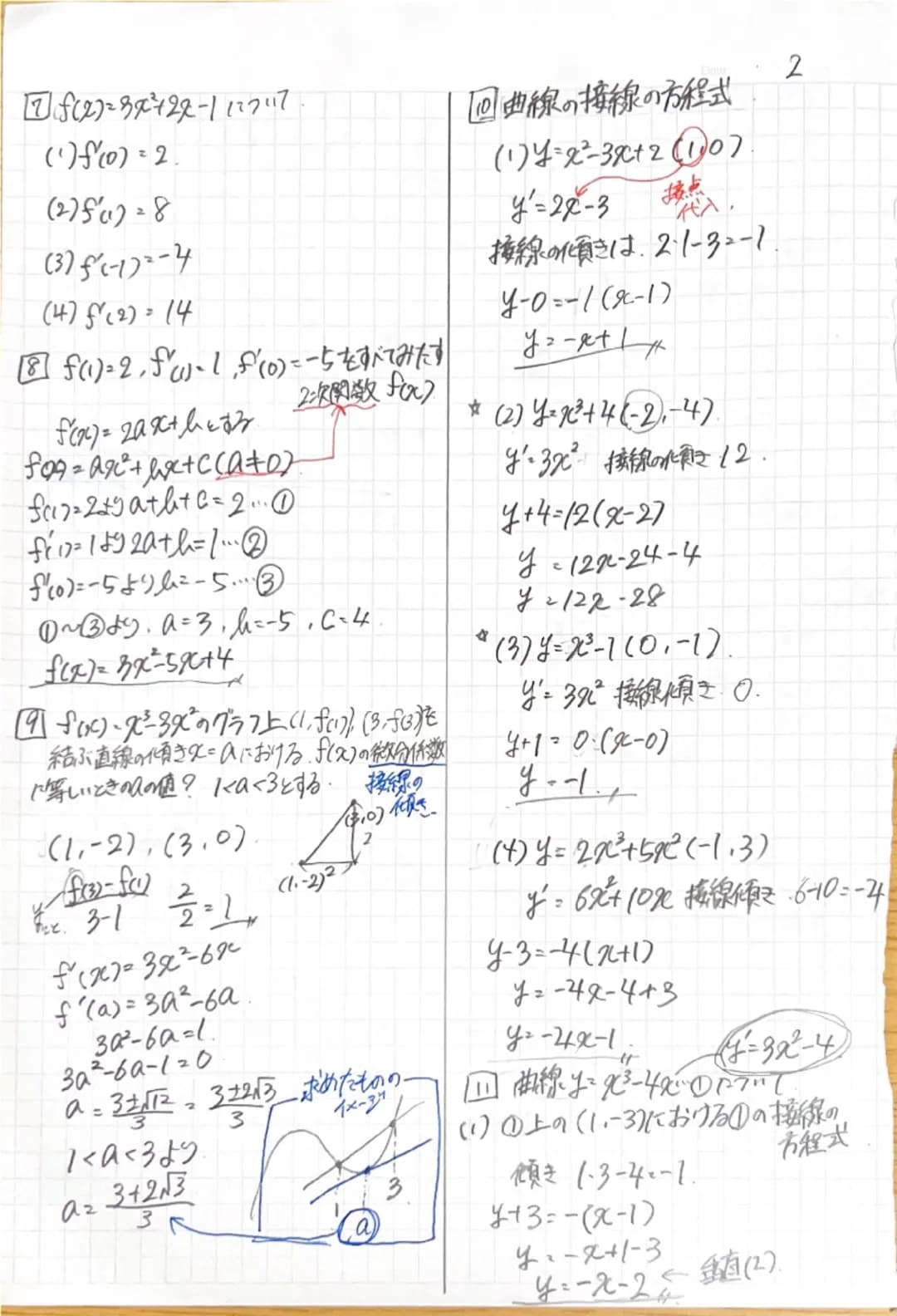 ①(1) f(x)-3-2 火パ0から2まで変化
平均变化率
(2)f(x)=x² がりからまで変化。
平均变化率。
洗
・2 (1) (im (x²-30)2-2
x1
(2) (im (s+2h) = 3
h20
(3) lim x+3 = 4 = -2
x2-32-3