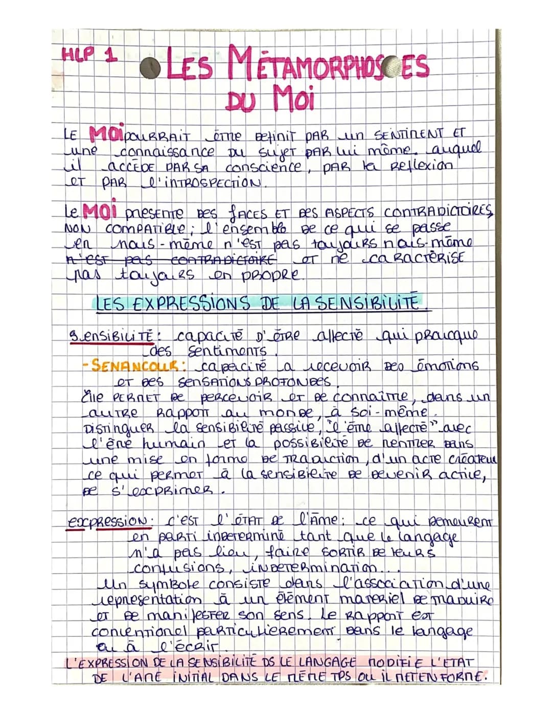 HLP 1 LES METAMORPHOS ES
DU Moi
LE MOPOURRAIT ōme Definit PAR JUN SENTIMENT ET
une connaissance du sujet PAR lui même. auquel
il ACCEDE PAR