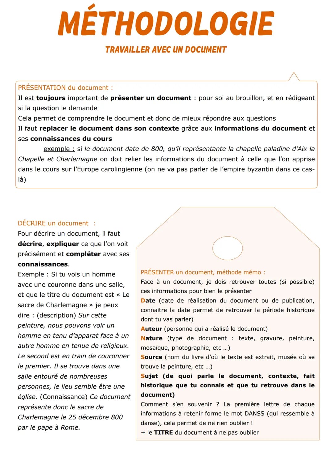 # MÉTHODOLOGIE
TRAVAILLER AVEC UN DOCUMENT
PRÉSENTATION du document:
Il est toujours important de présenter un document pour soi au brouil