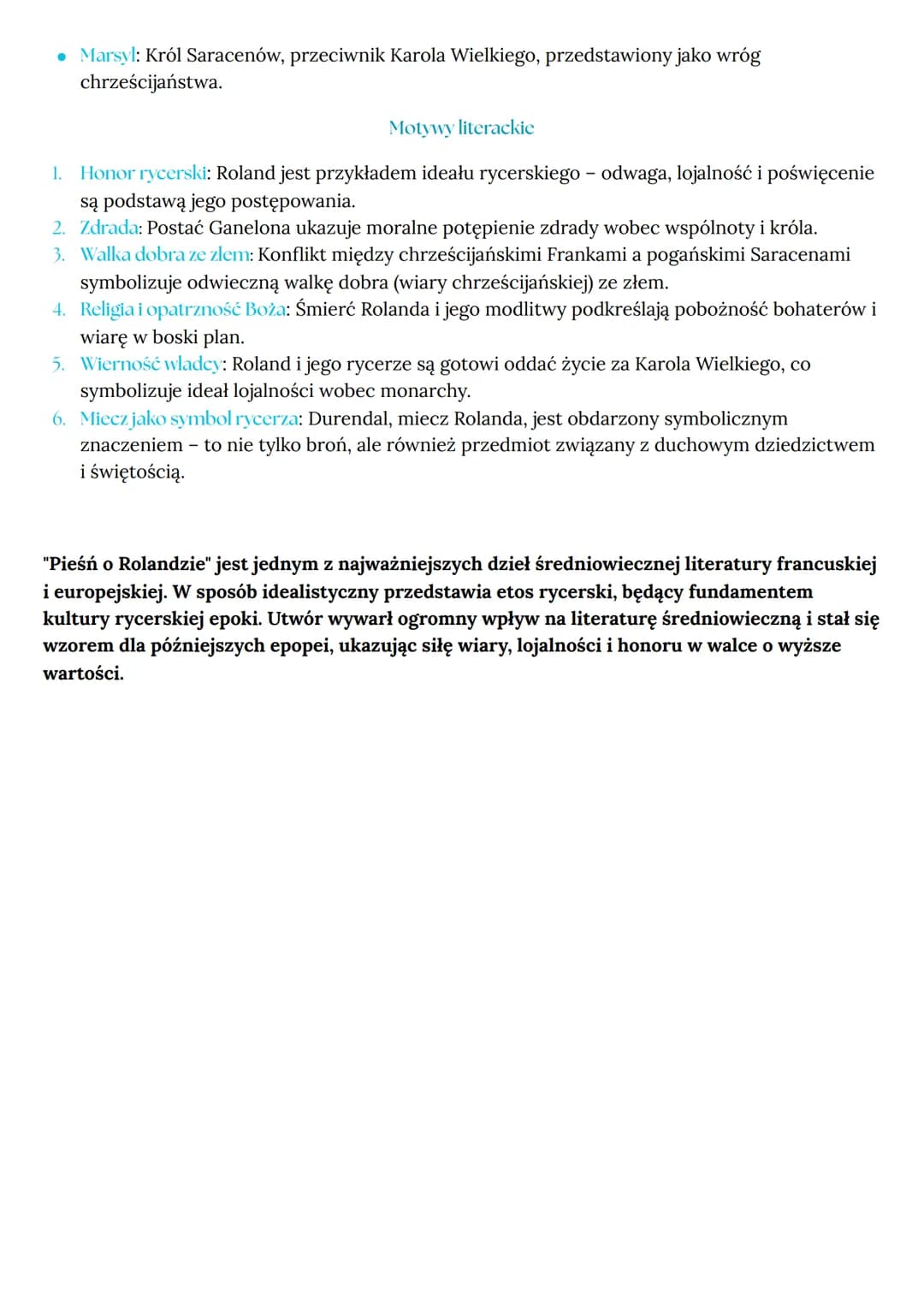 # PIESN O ROLANDZIE
Informacje ogólne
* Rodzaj literacki: Epika.
* Gatunek literacki: Epopeja rycerska (chanson de geste, czyli „pieśń