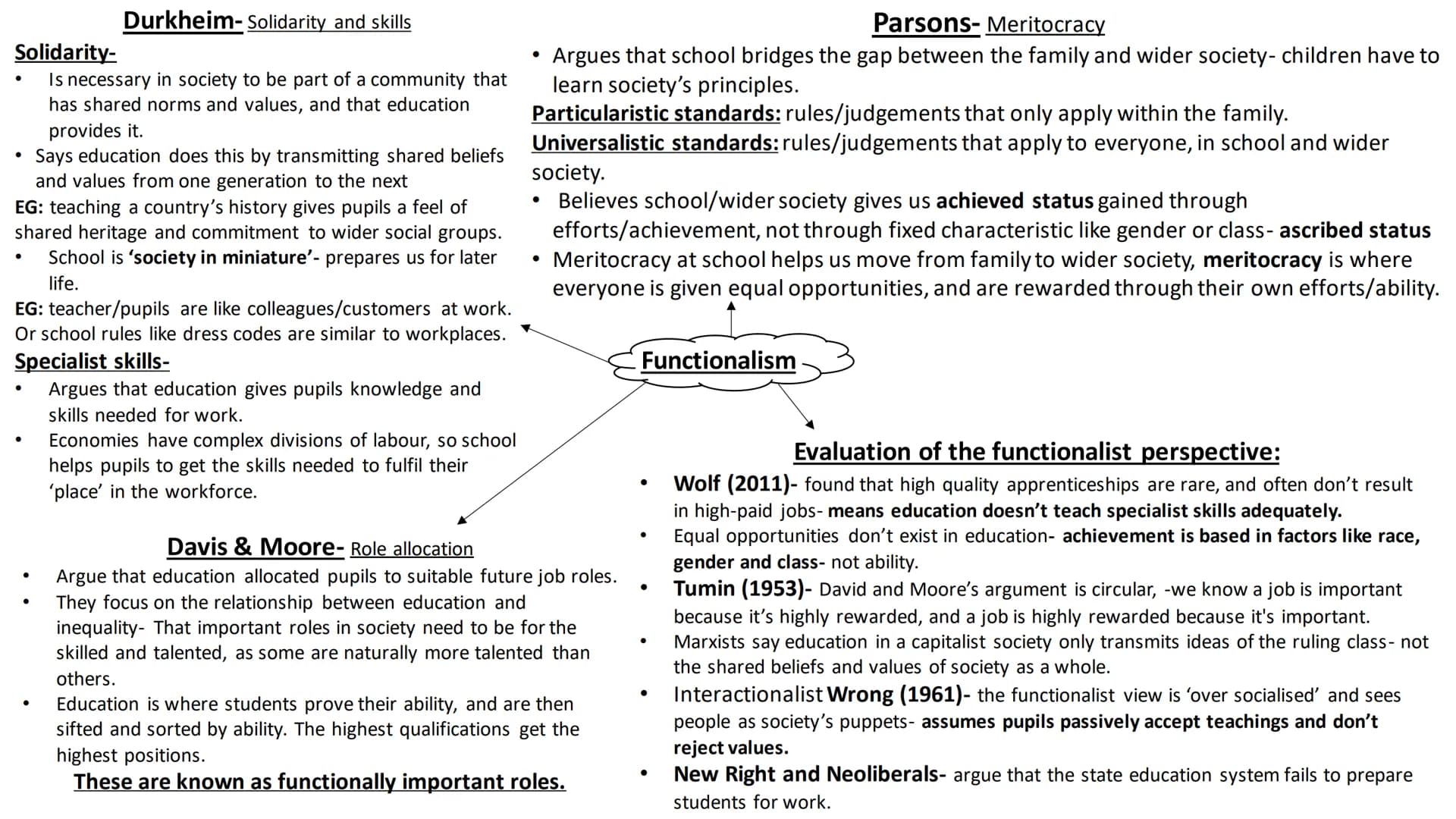Education- full topic revision # Sociological perspectives on
## education # Durkheim- Solidarity and skills
Solidarity-
* Is necessary